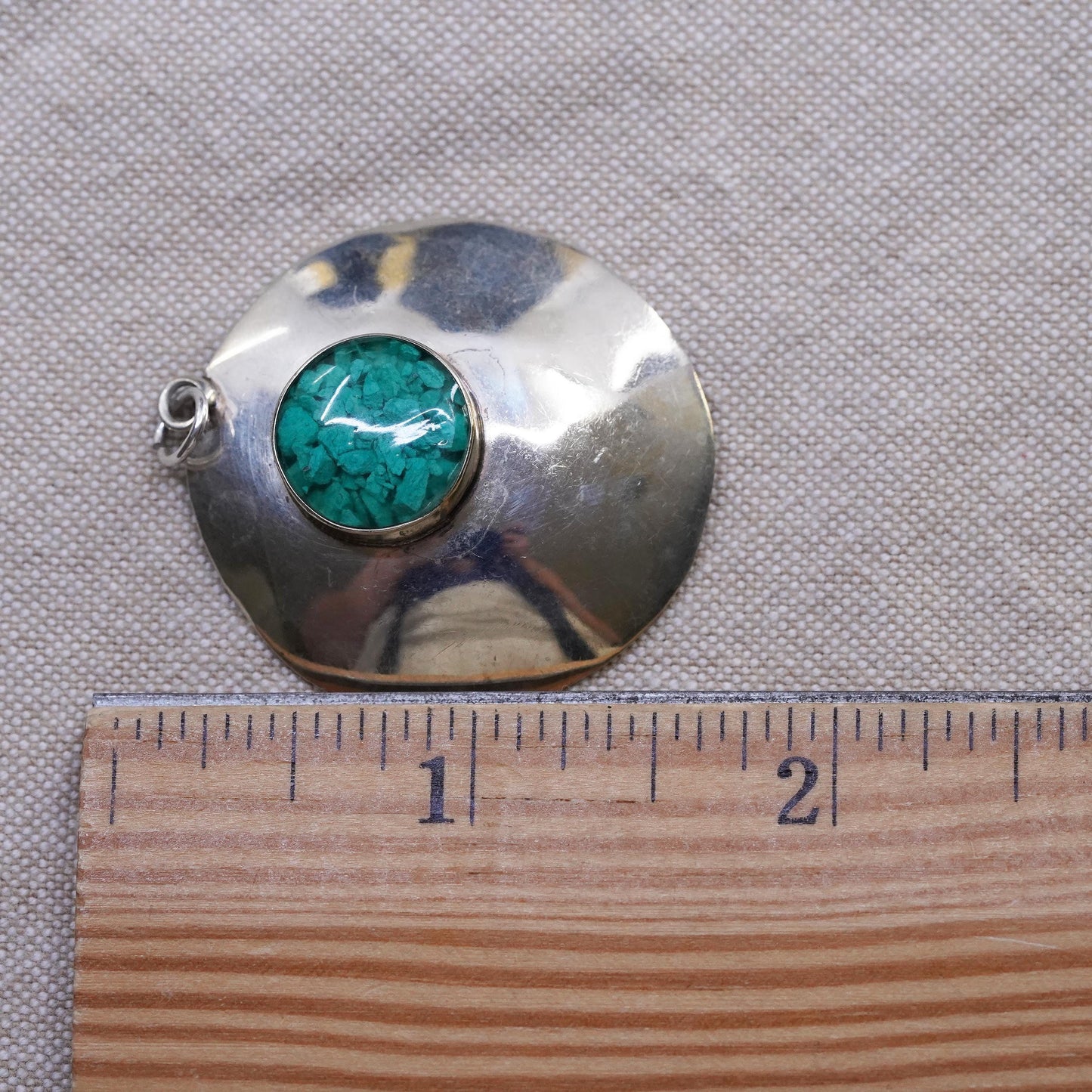 Vintage Sterling silver handmade pendant with circle turquoise