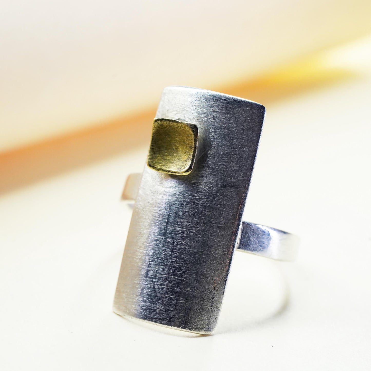 Size adjustable, vintage sterling 925 silver handmade ring statement band