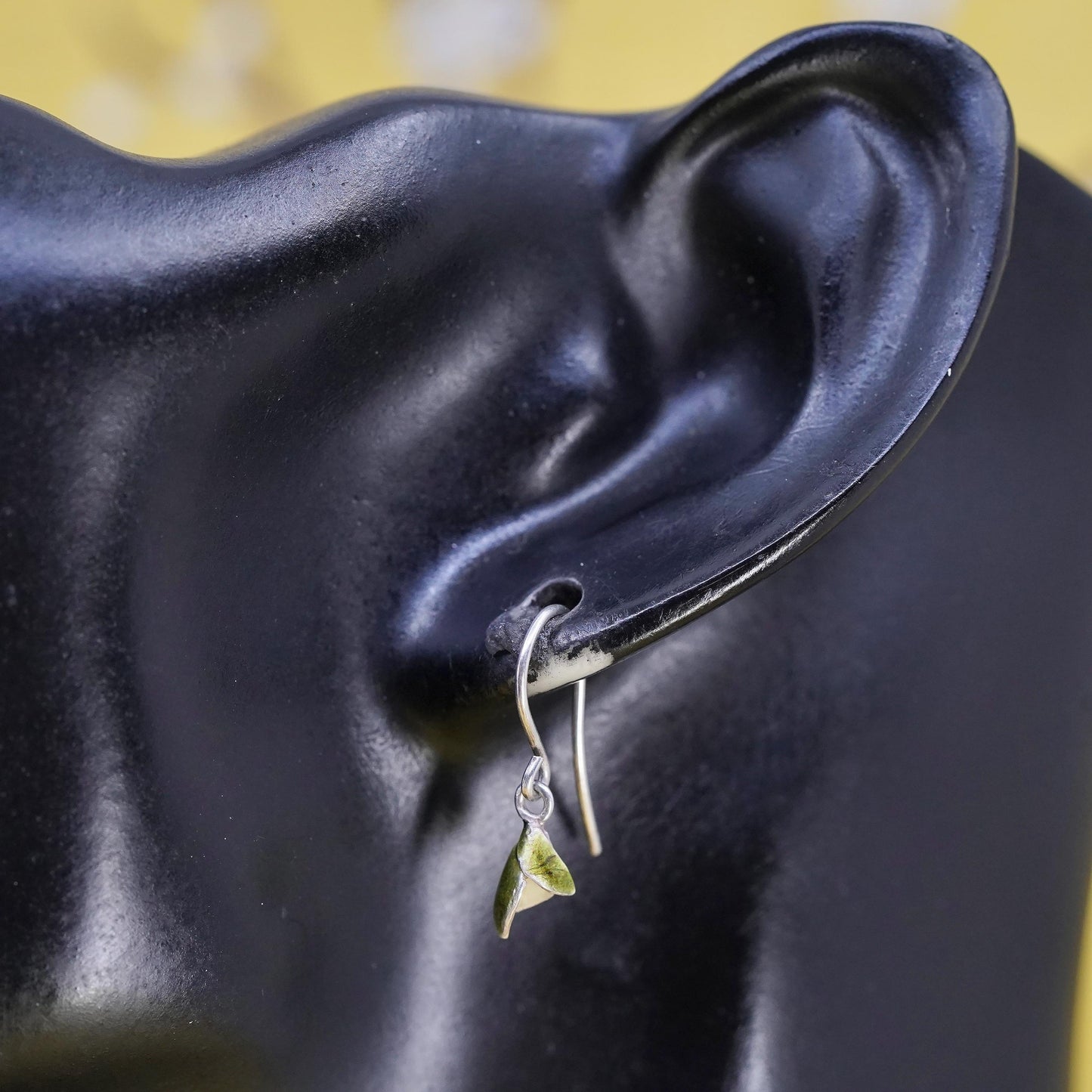 Vintage Sterling silver handmade earrings, 925 leaf dangles