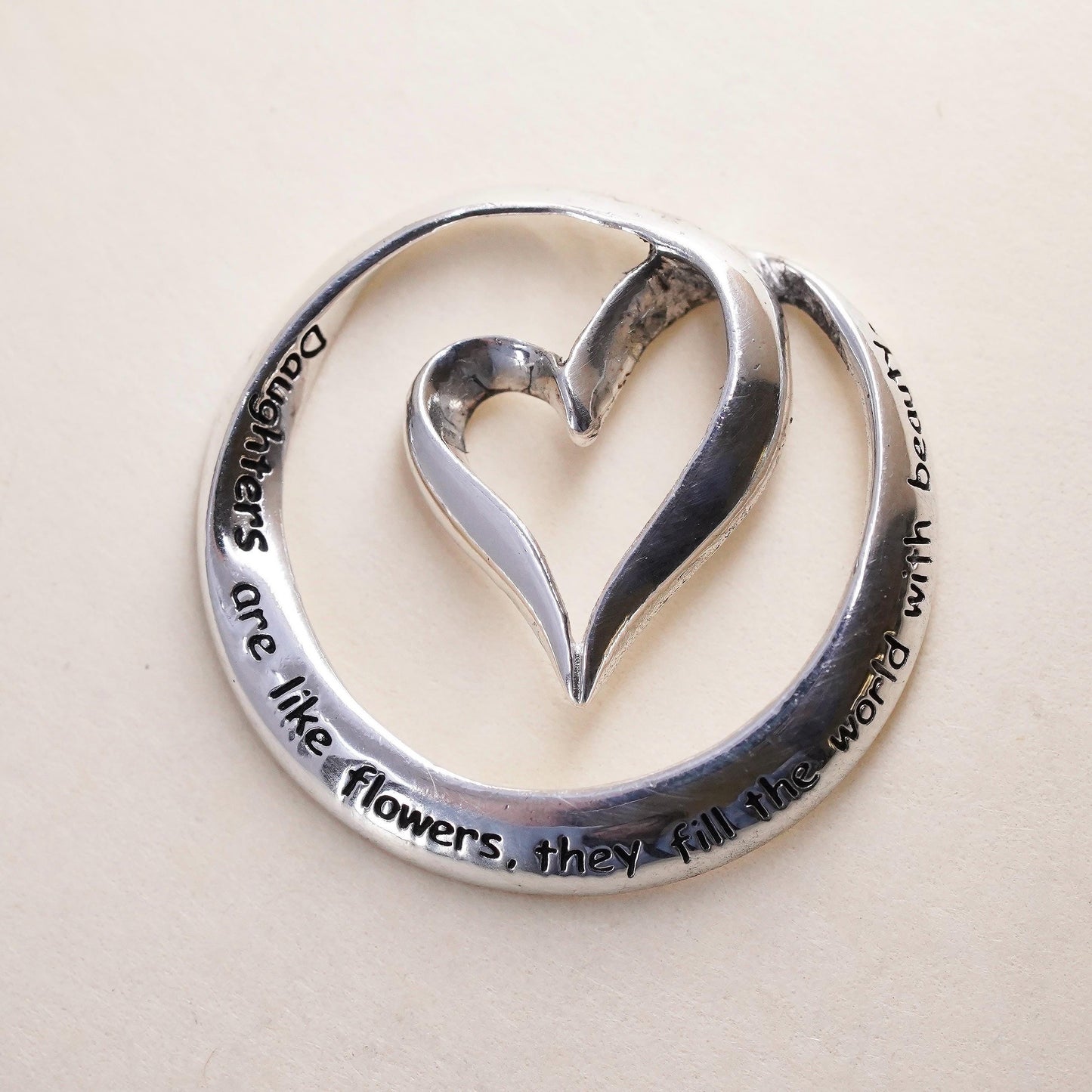 Sterling silver inspirational quote pendant, 925 heart "daughters like flowers