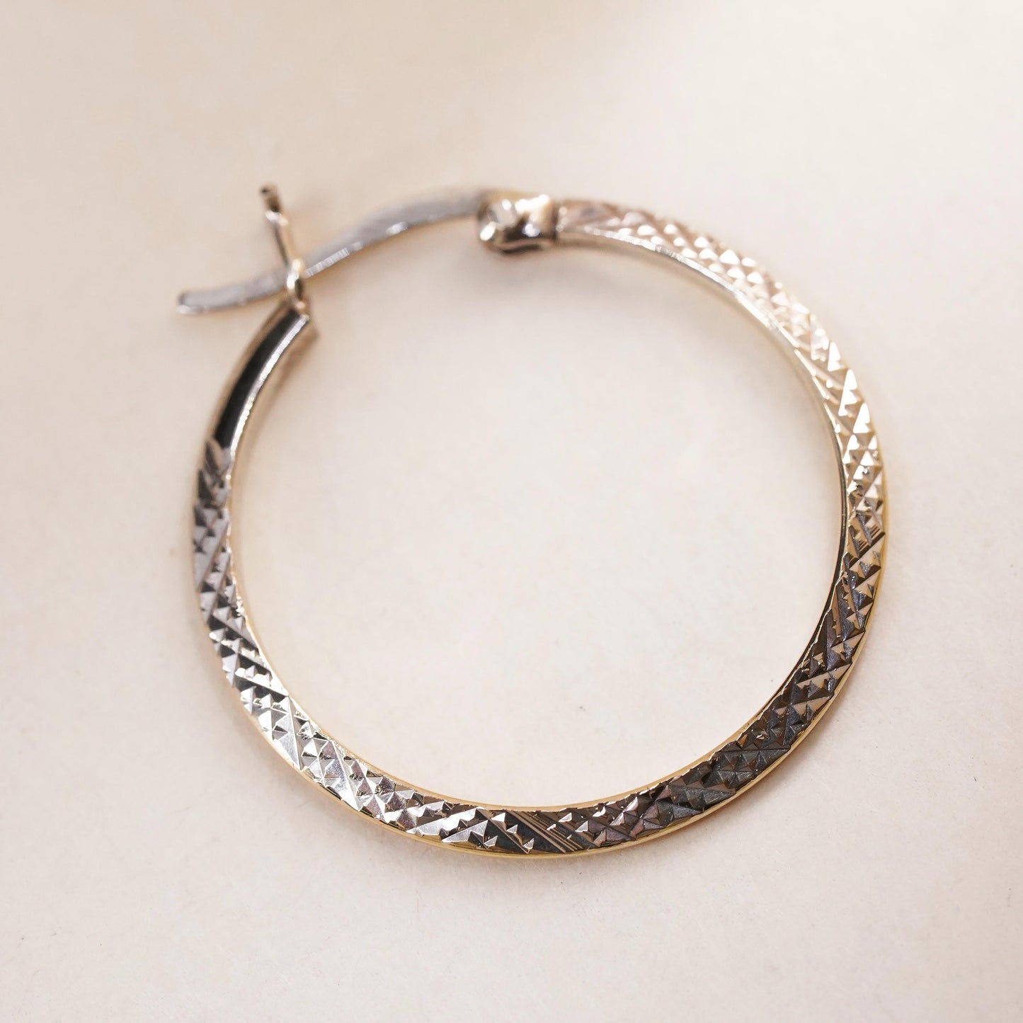 0.75", Vintage vermeil yellow gold over sterling silver single earring, hoop