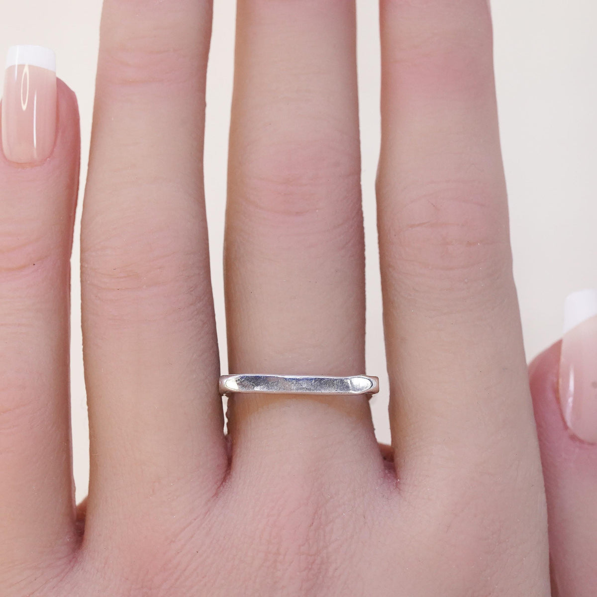Size 6.5, vintage stackable Sterling silver ring, textured 925 square band
