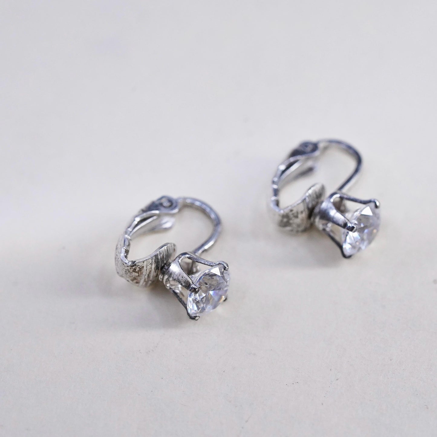 Fashion sterling silver earrings, 925 silver dangles with clear Cz lever back