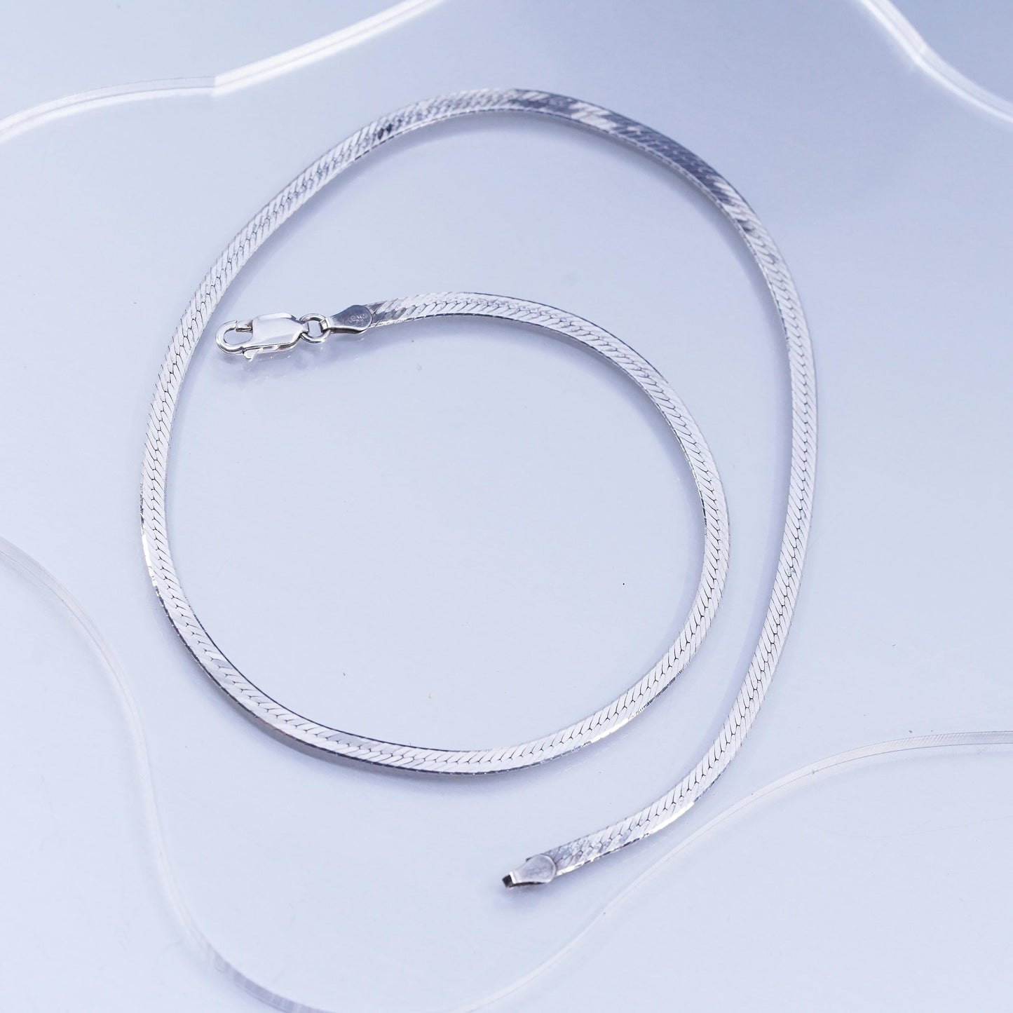 16” 3mm, vintage Italy Sterling 925 silver herringbone chain necklace