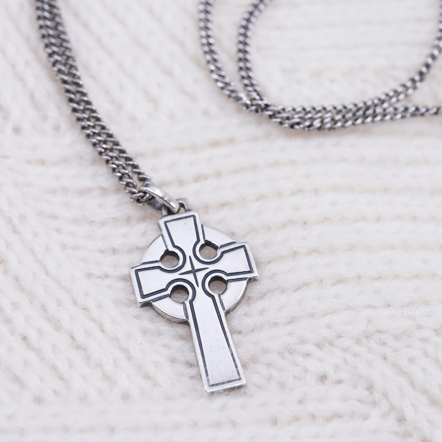 20” James Avery sterling silver necklace, 925 curb chain with Celtic Cross