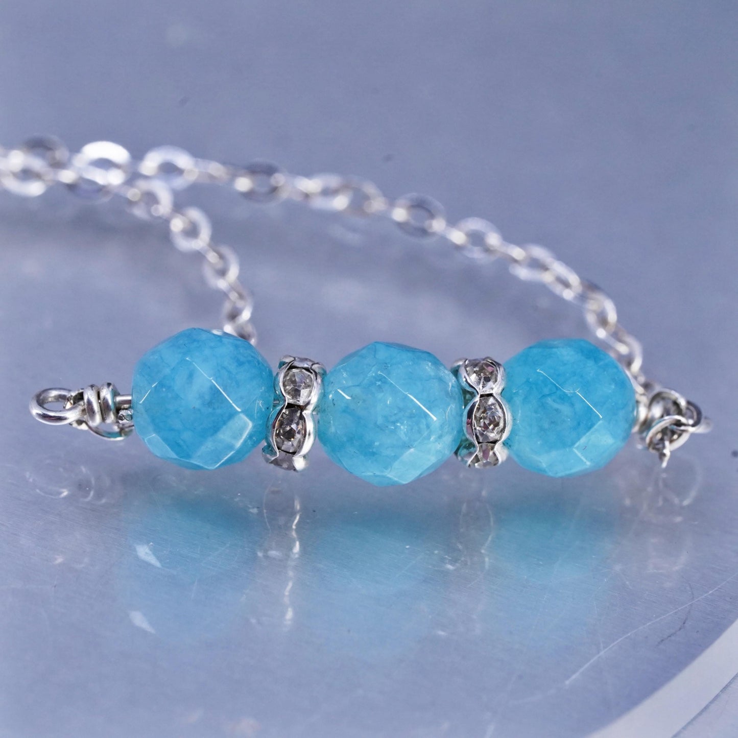18" southwestern Sterling 925 silver flatten circle necklace Chalcedony beads