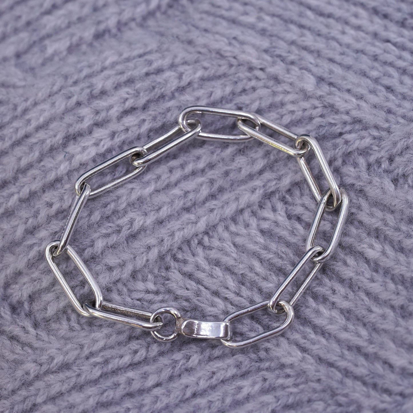 5.5" 6mm, vintage Sterling silver handmade bracelet, 925 elongated link chain