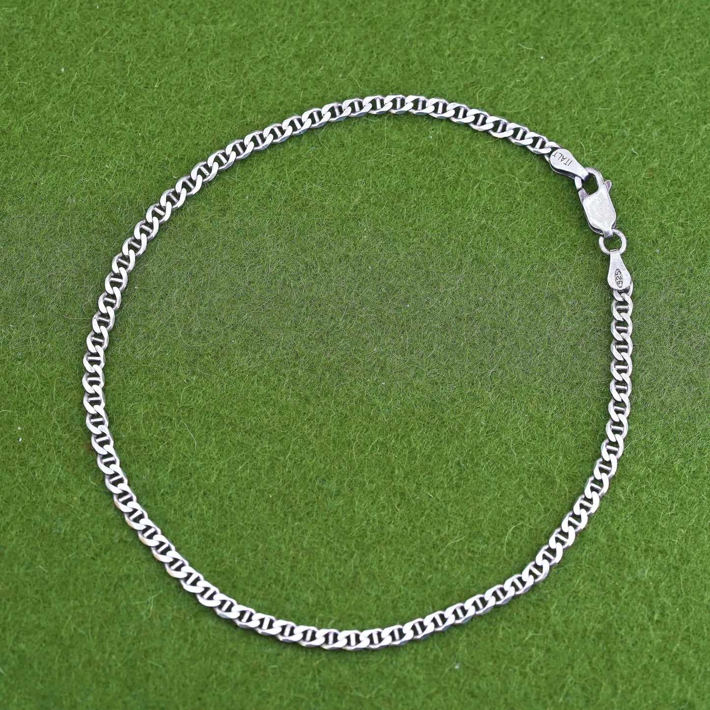 10.25" 4mm, Vintage Handmade sterling silver anklet, 925 curb chain