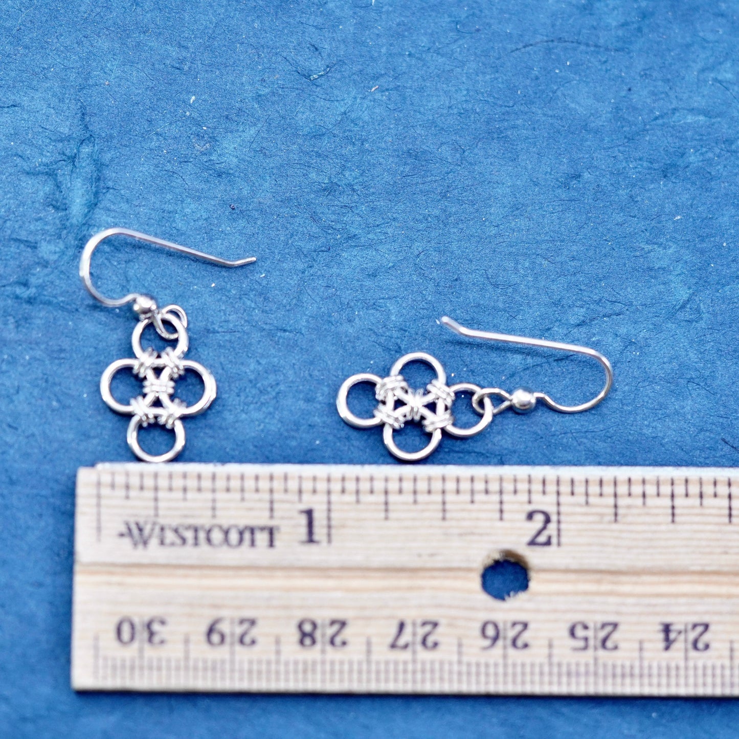 Vintage Sterling Silver handmade Earrings. 925 entwined circle dangles