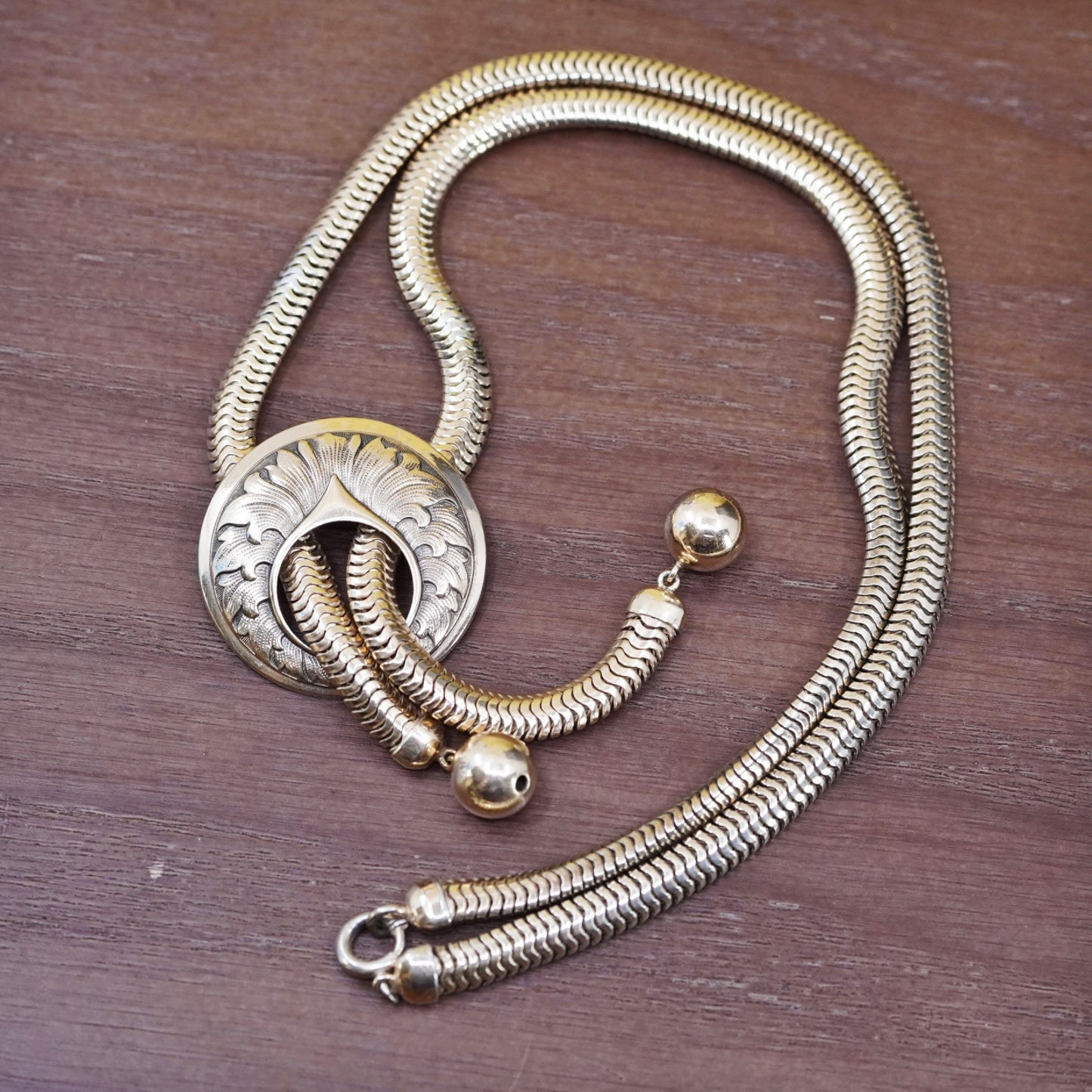 18” vermeil gold over 925 Forstner Sterling silver Snake Chain Necklace circle