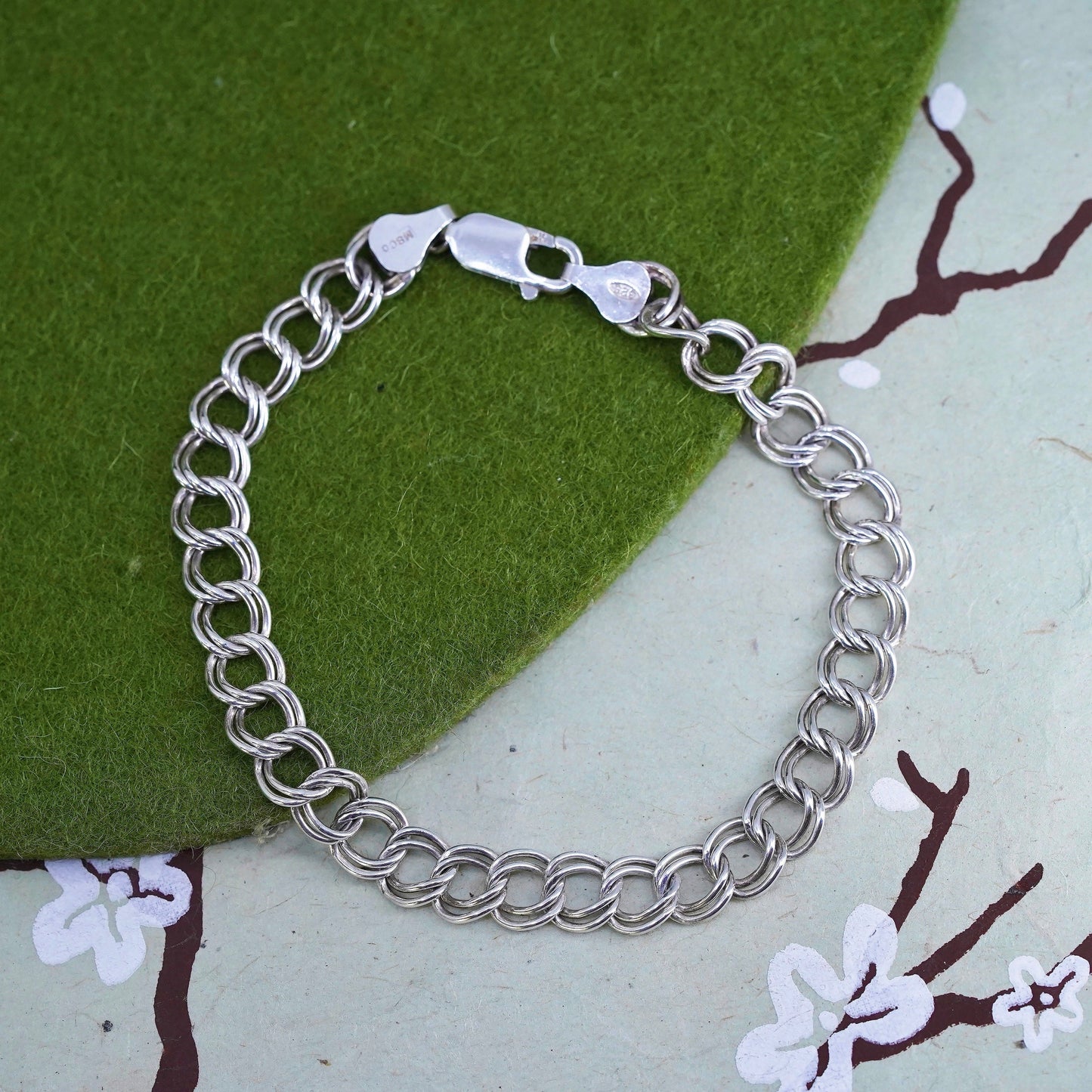 7.75", 8mm, Vintage sterling silver bracelet, 925 double curb chain