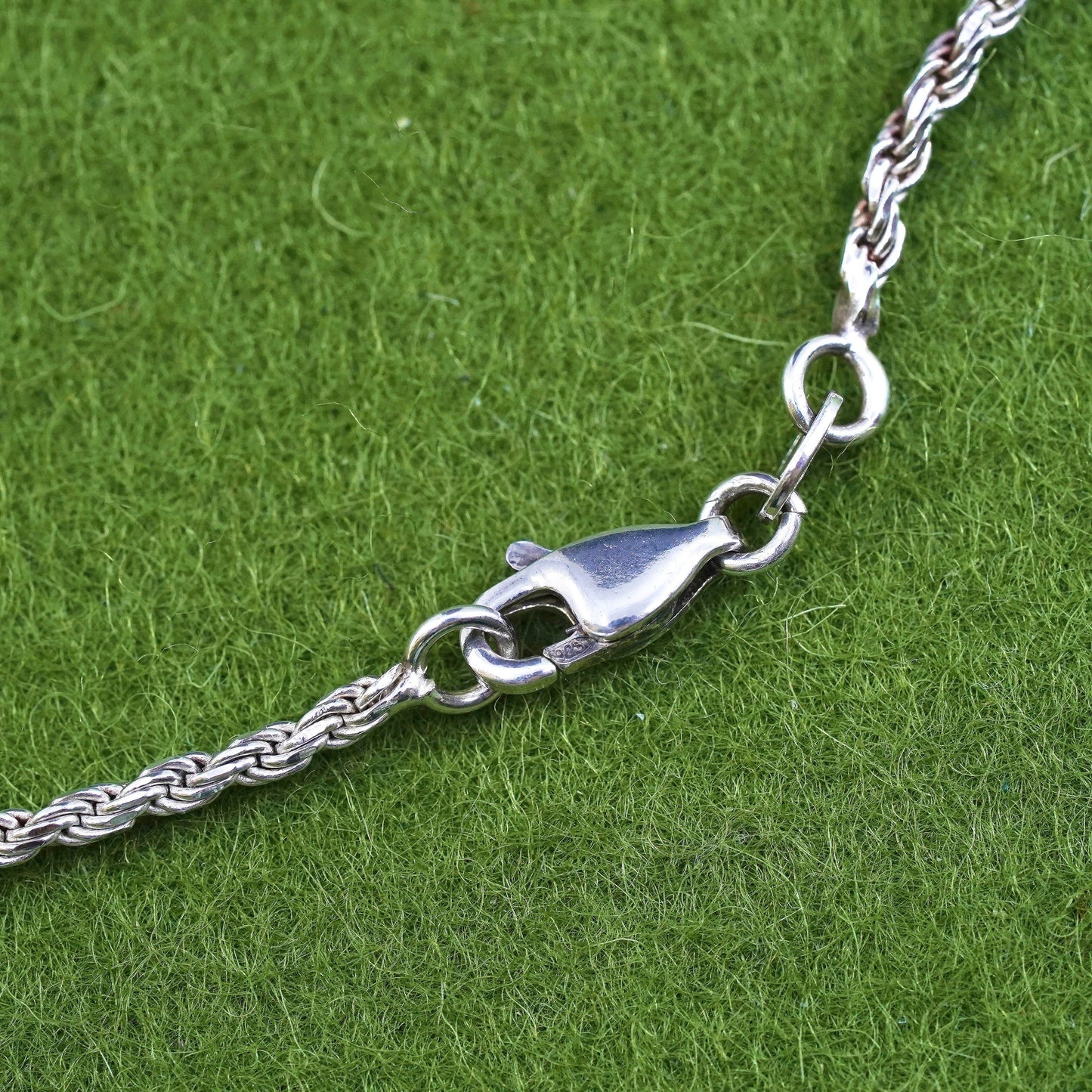 16” 2mm, vintage sterling silver necklace, 925 rope chain