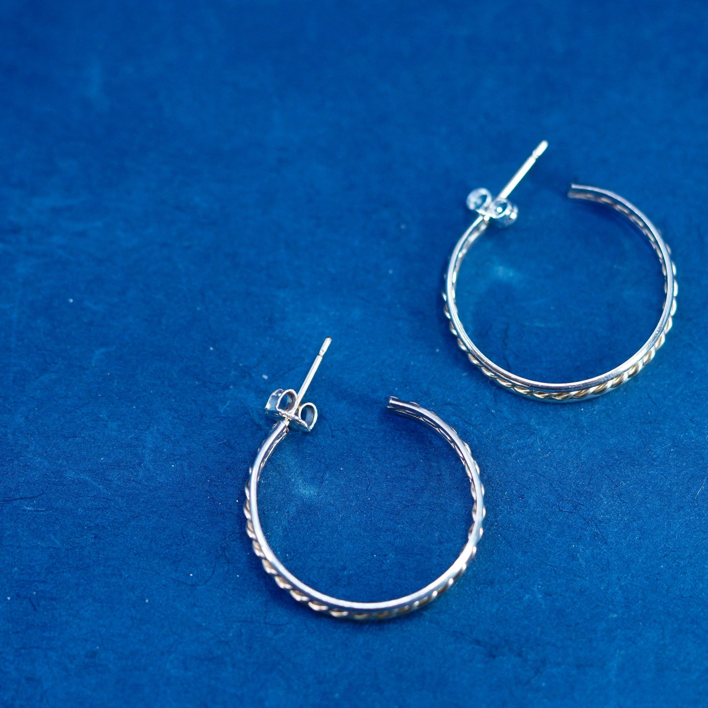 1”, 1/20 14K yellow gold and white gold over sterling silver 925 hoop earrings