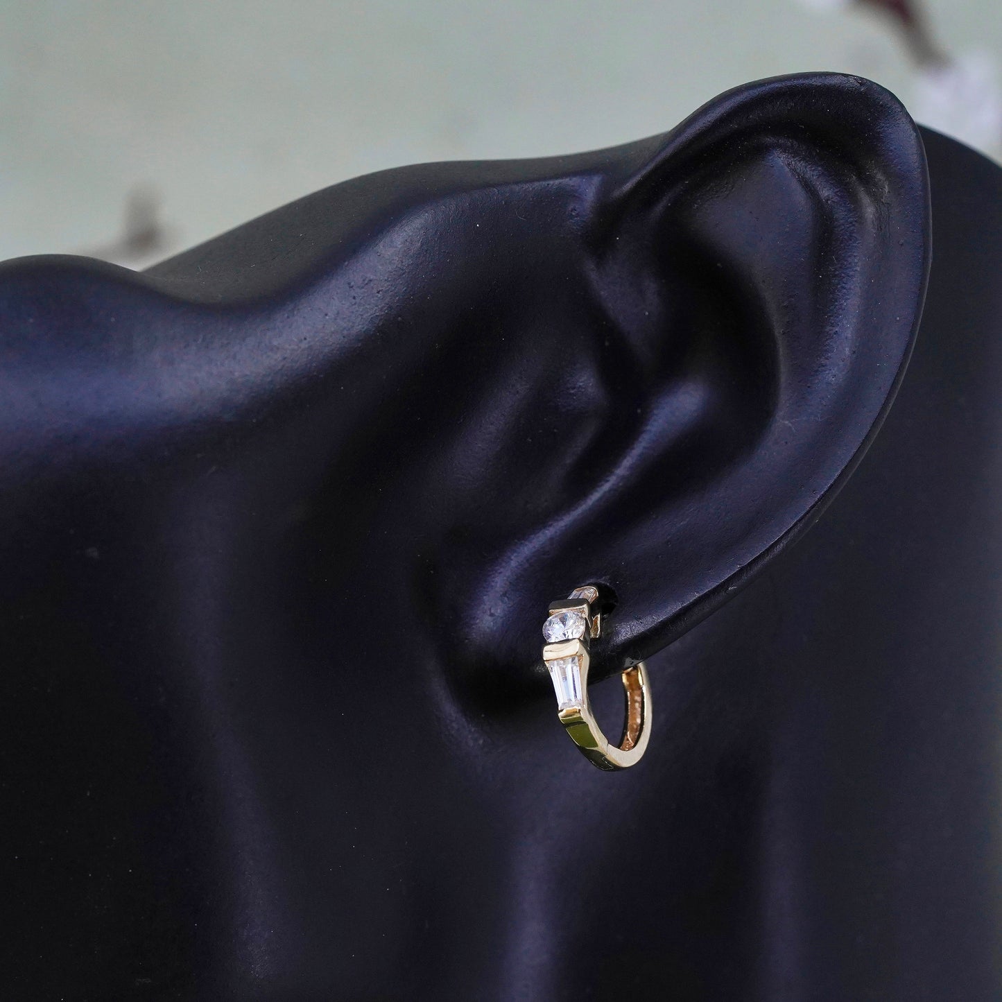 0.5”, Vintage vermeil gold over sterling silver earrings, 925 hoops, huggie cz