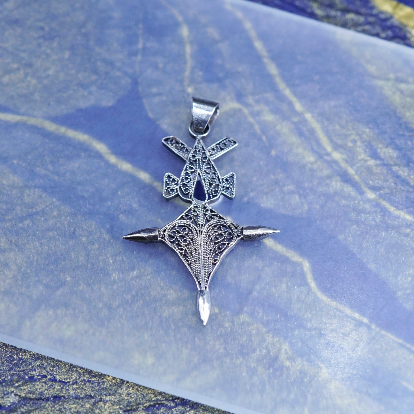 Vintage Sterling silver handmade pendant, 925 filigree cross
