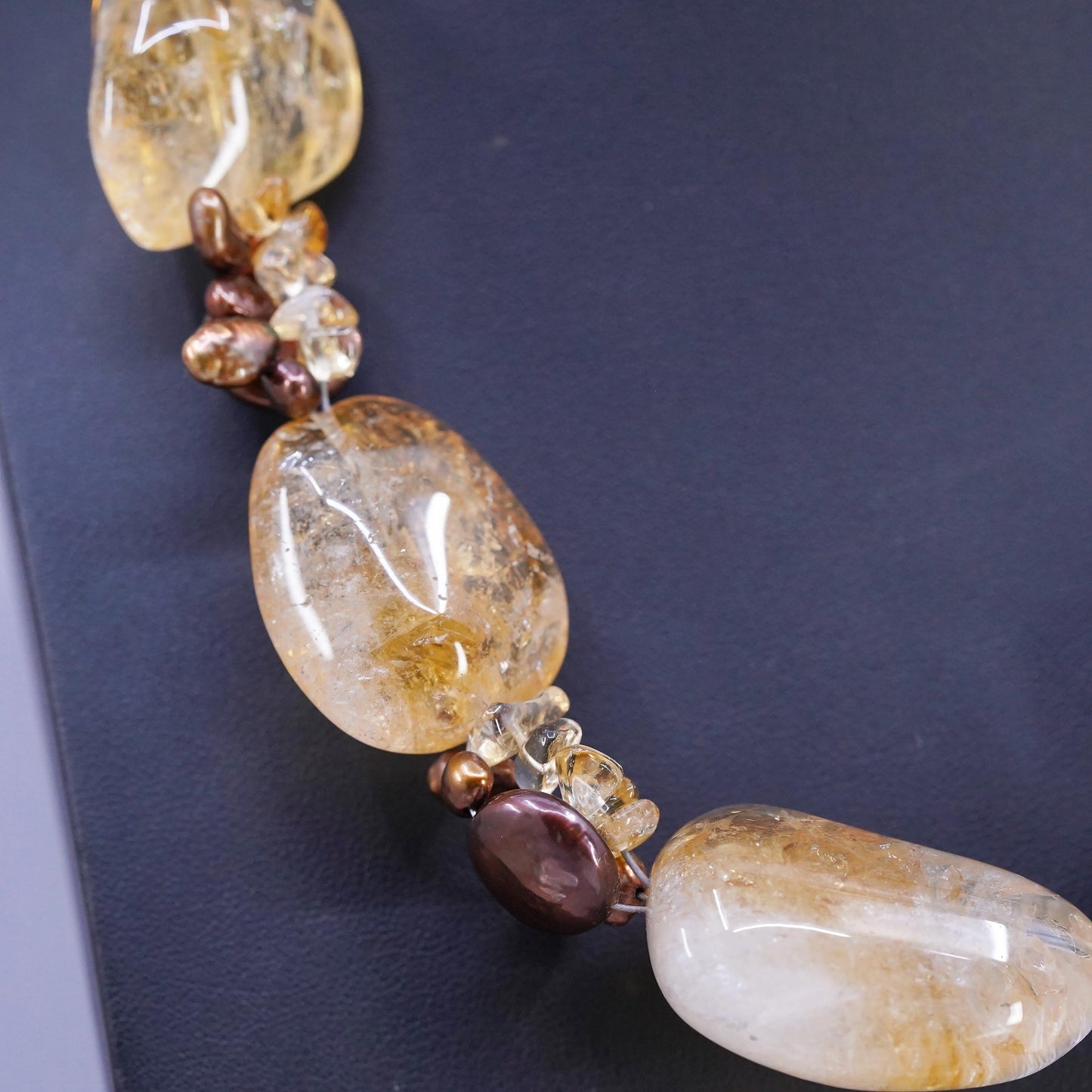 16+2", VTG Deb Guyot Sterling 925 silver chunky citrine coin pearls Necklace