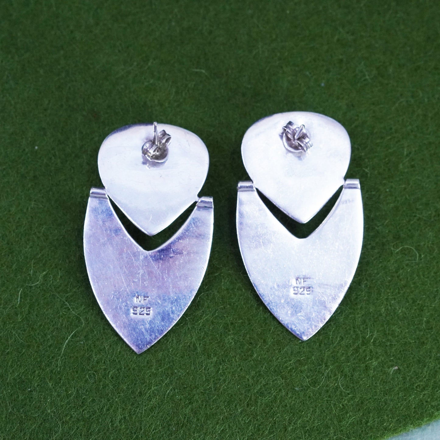 sterling 925 silver earrings, teardrop shaped black onyx, handmade southwestern