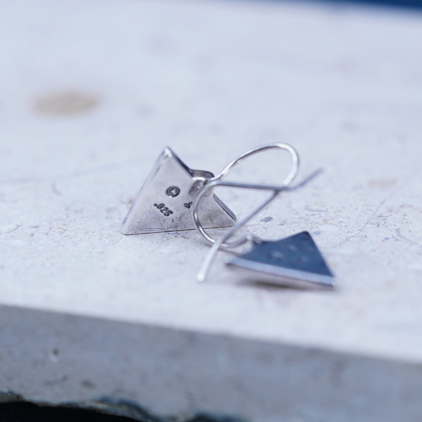 Vintage southwestern sterling 925 silver handmade triangular earrings with cz