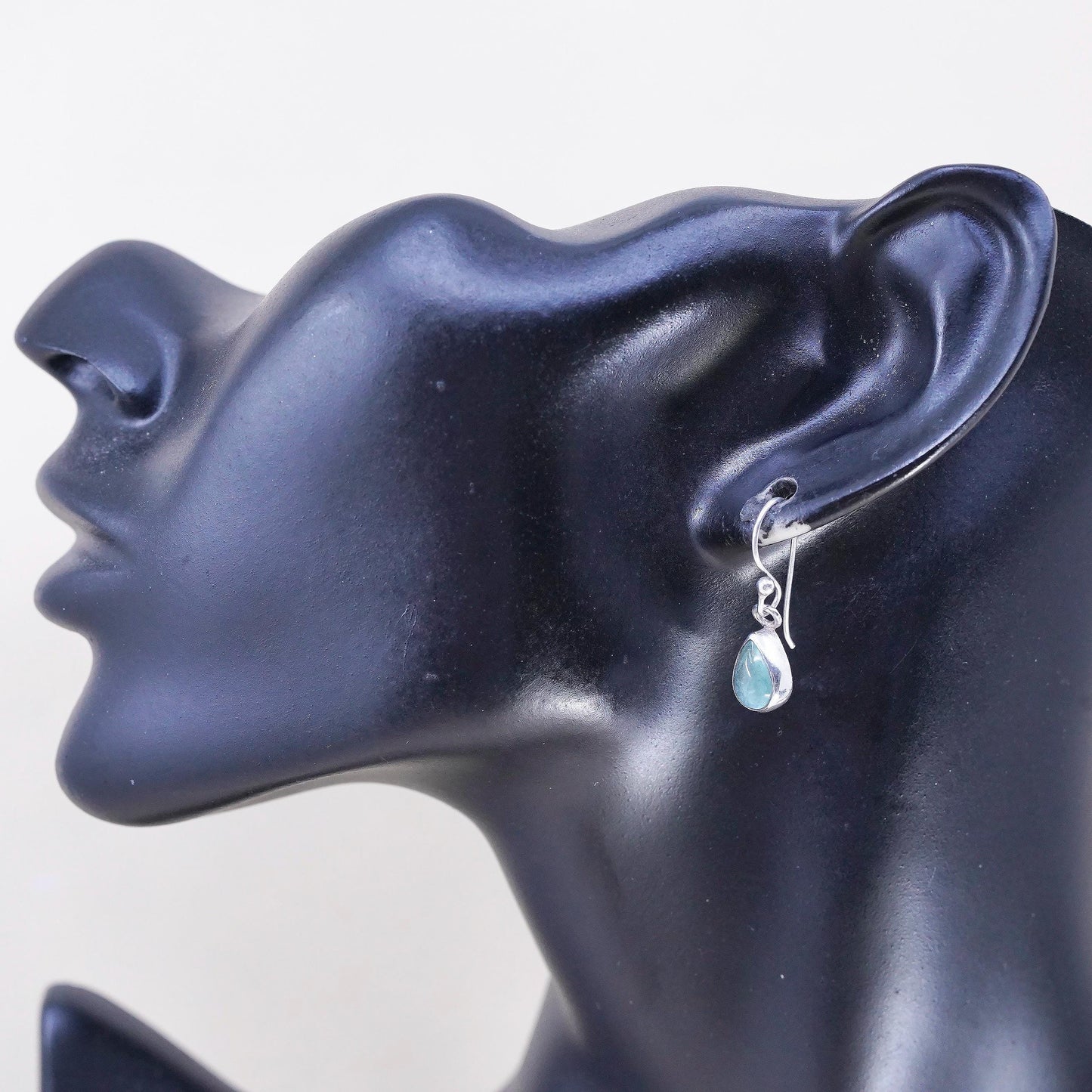 925 Sterling Silver Earrings, Pear Shaped Dangles, Minimalist Aqua Green Drops