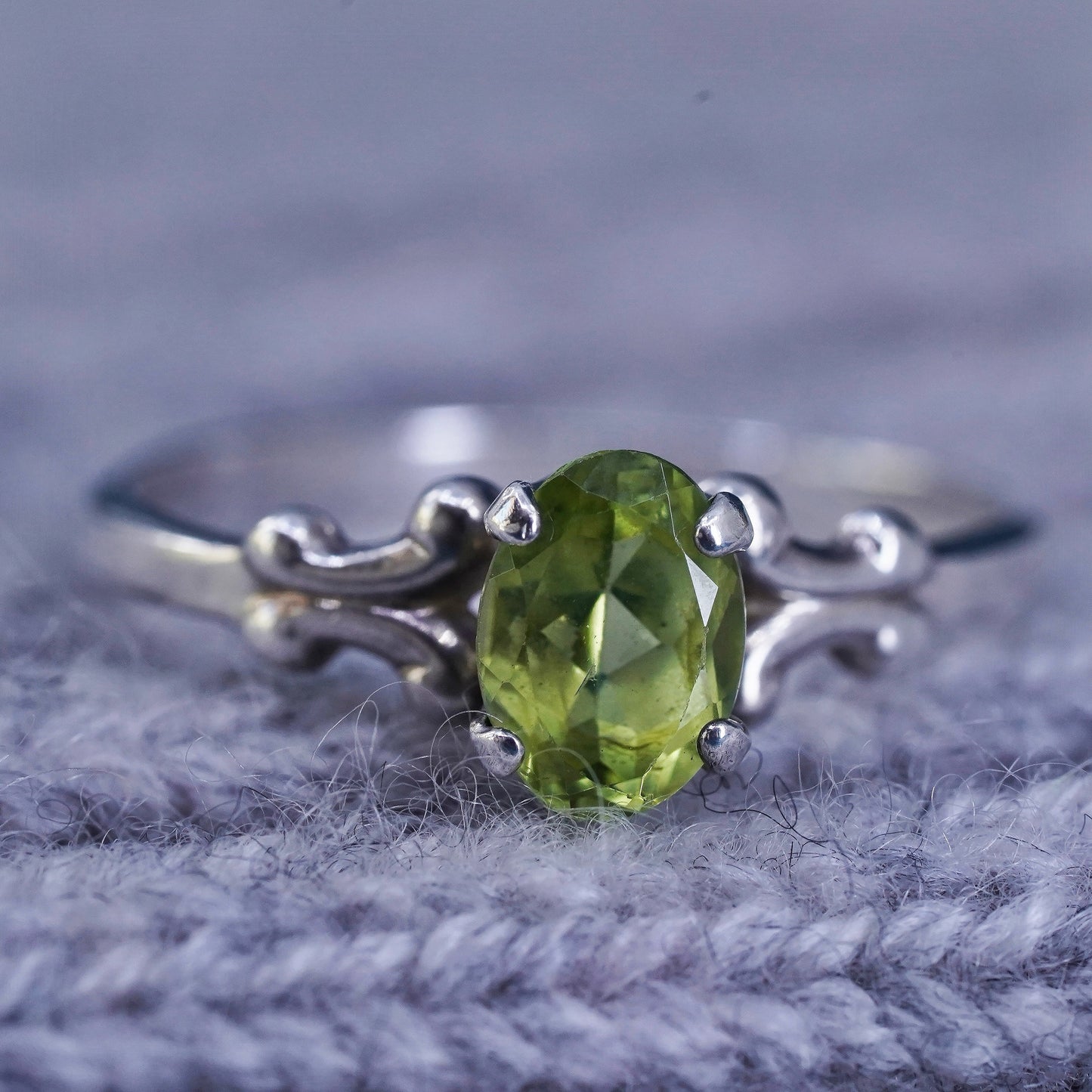Size 7.25, vintage Sterling silver handmade ring, 925 stackable band peridot