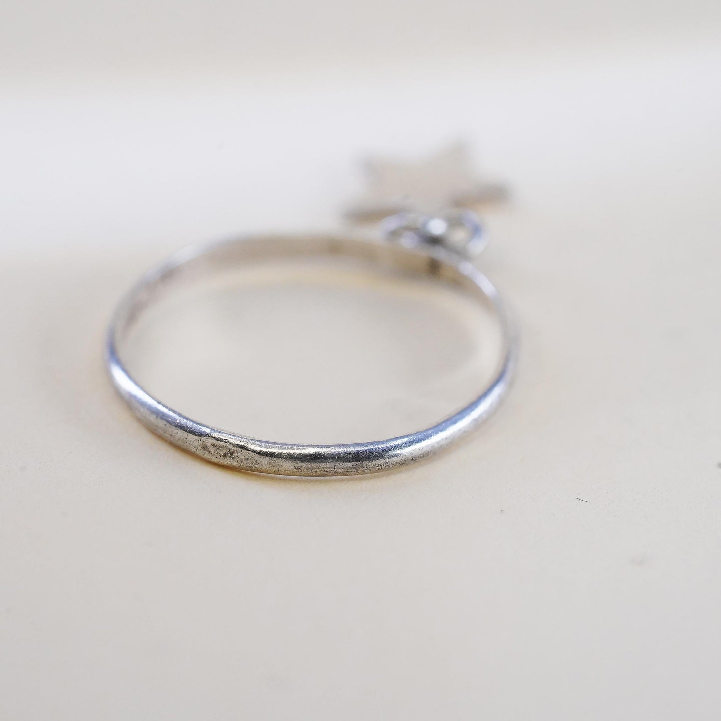 Size 6, vintage sterling silver ring, 925 thin stackable band with star charm