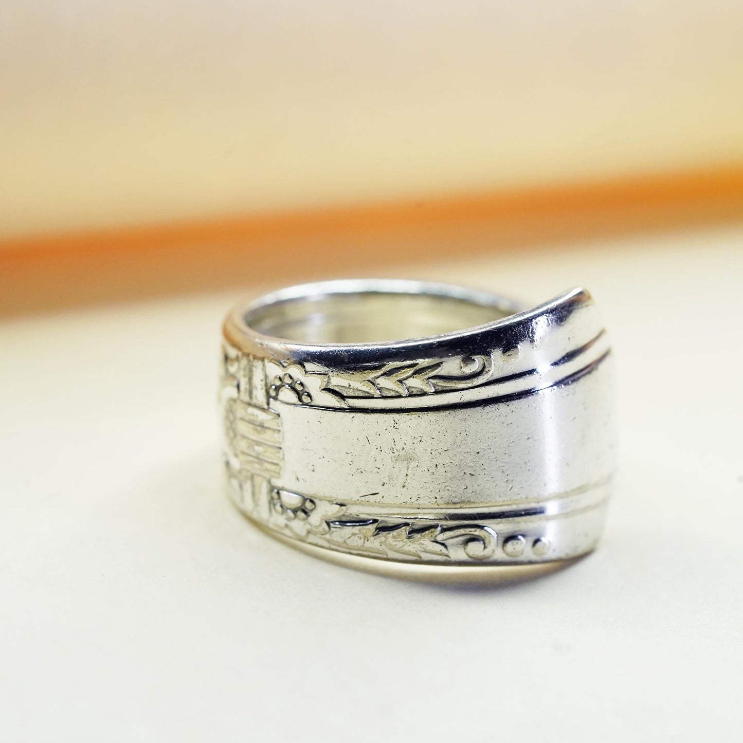 Size 8, vintage Sterling silver handmade spoon ring, 925 textured band