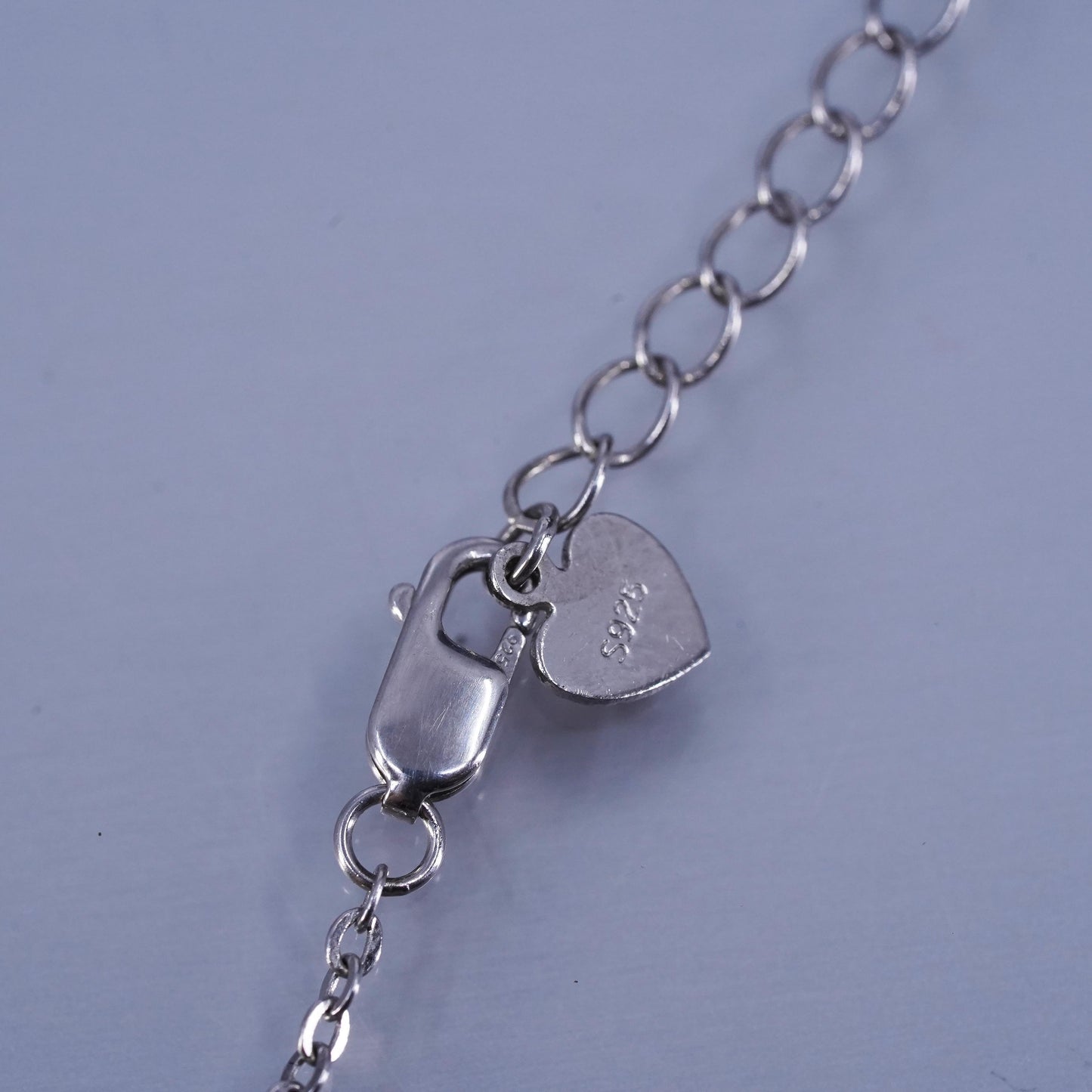 18+2”, two tone Sterling 925 silver flatten circle necklace cz heart pendant