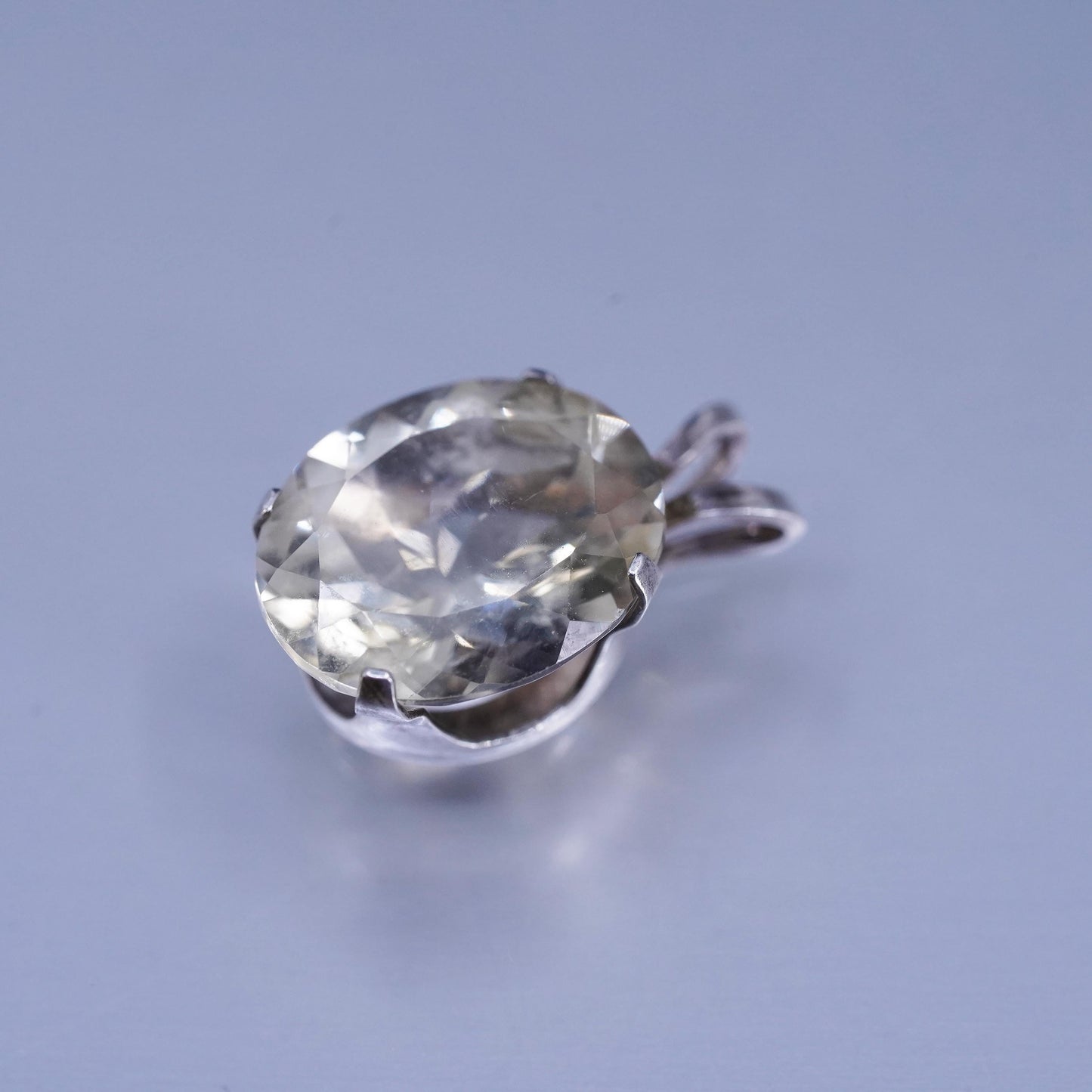 Vintage sterling 925 silver handmade oval charm pendant with crystal