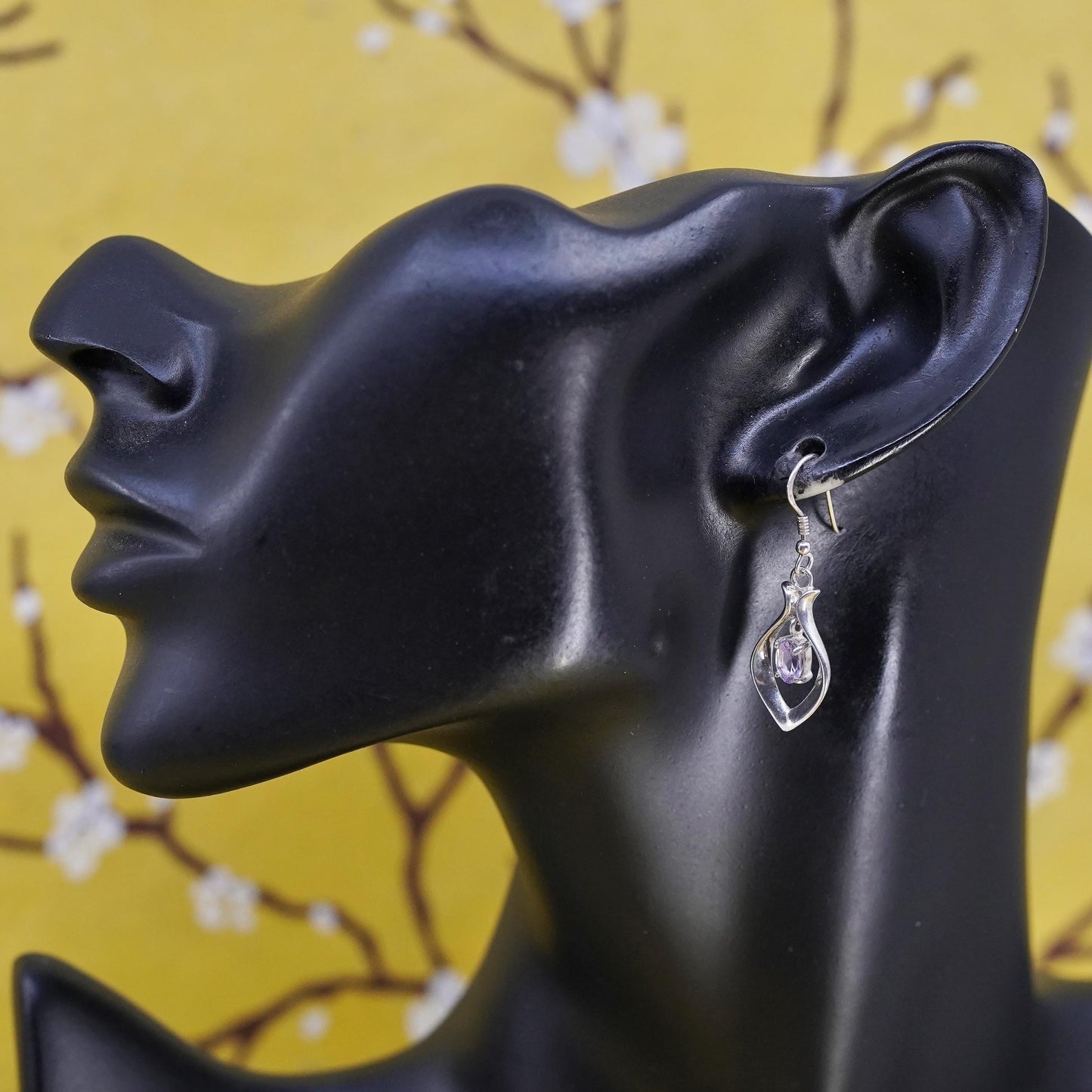 Vintage Sterling 925 silver handmade teardrop earrings with amethyst