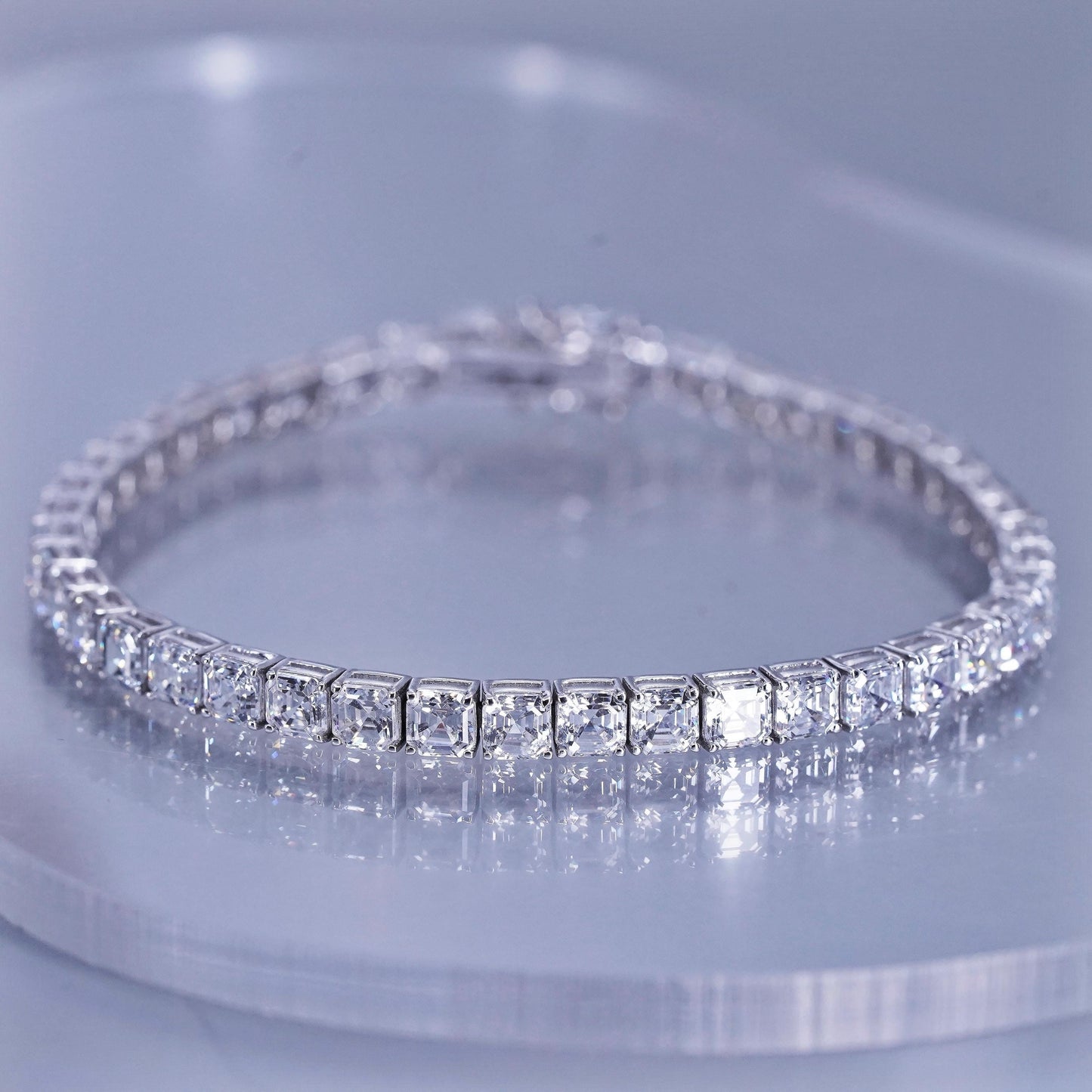 7.25”, Vintage Italy Sterling 925 silver handmade tennis bracelet chain with Cz