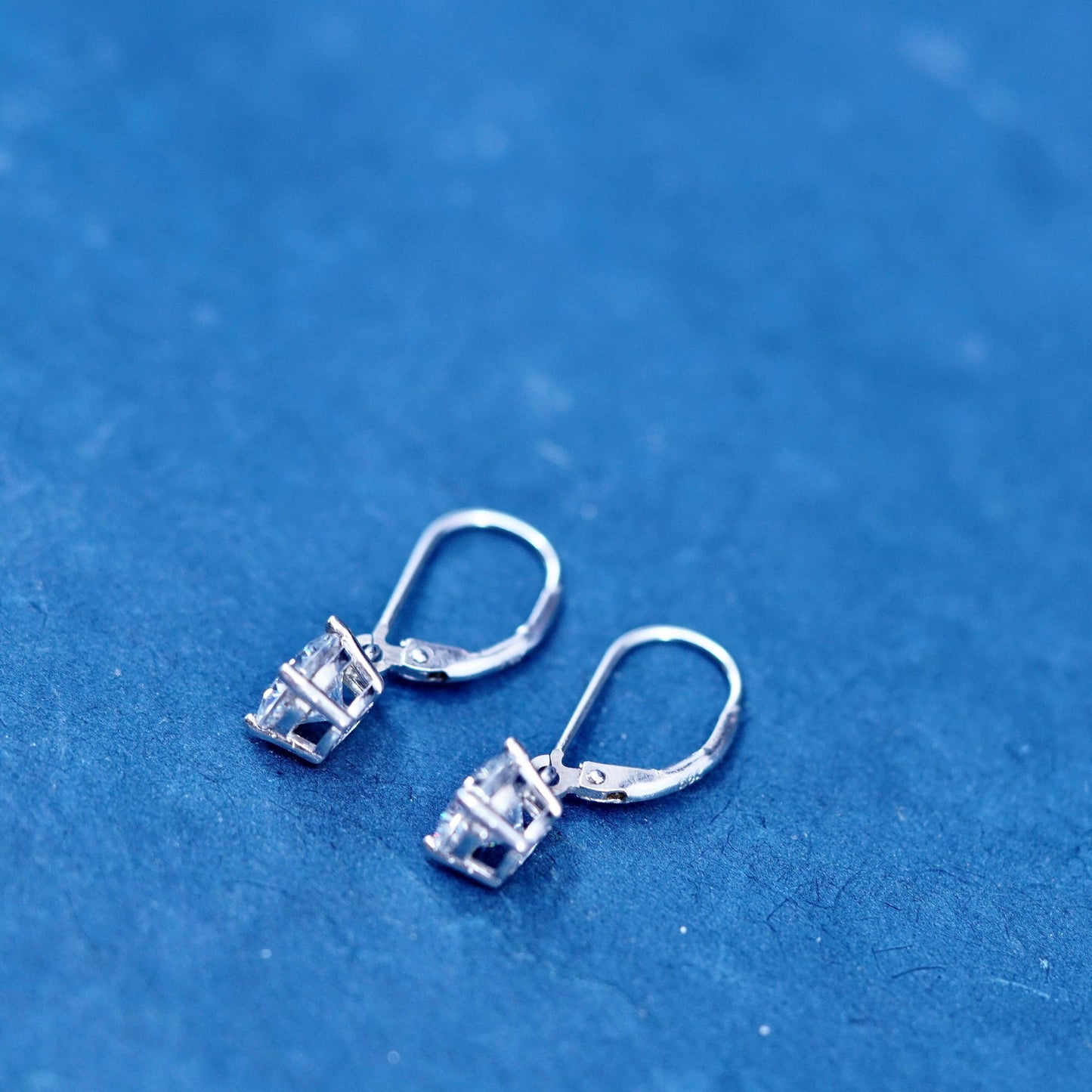 Vintage sterling silver earrings, solid 925 silver with cz dangles