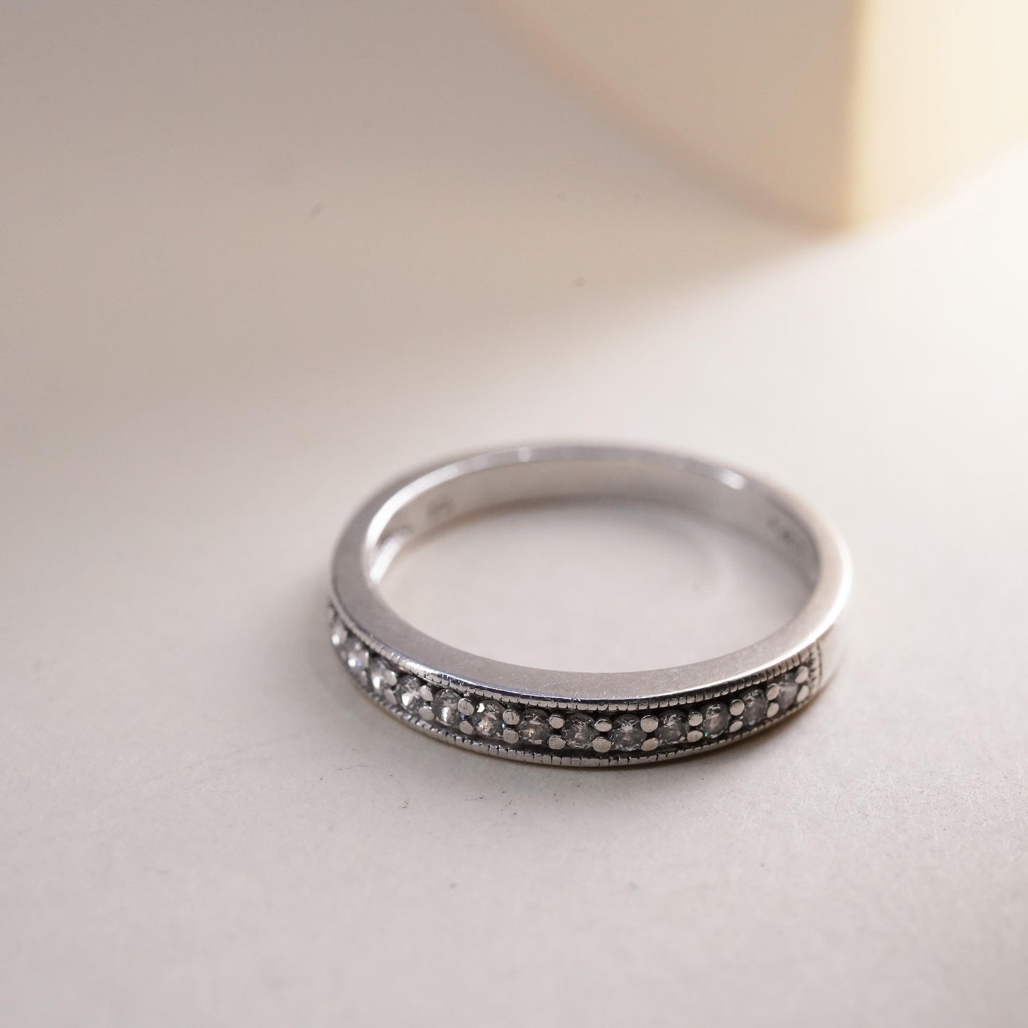 Size 7.25, vintage sterling 925 silver ring cluster CZ, stackable wedding band