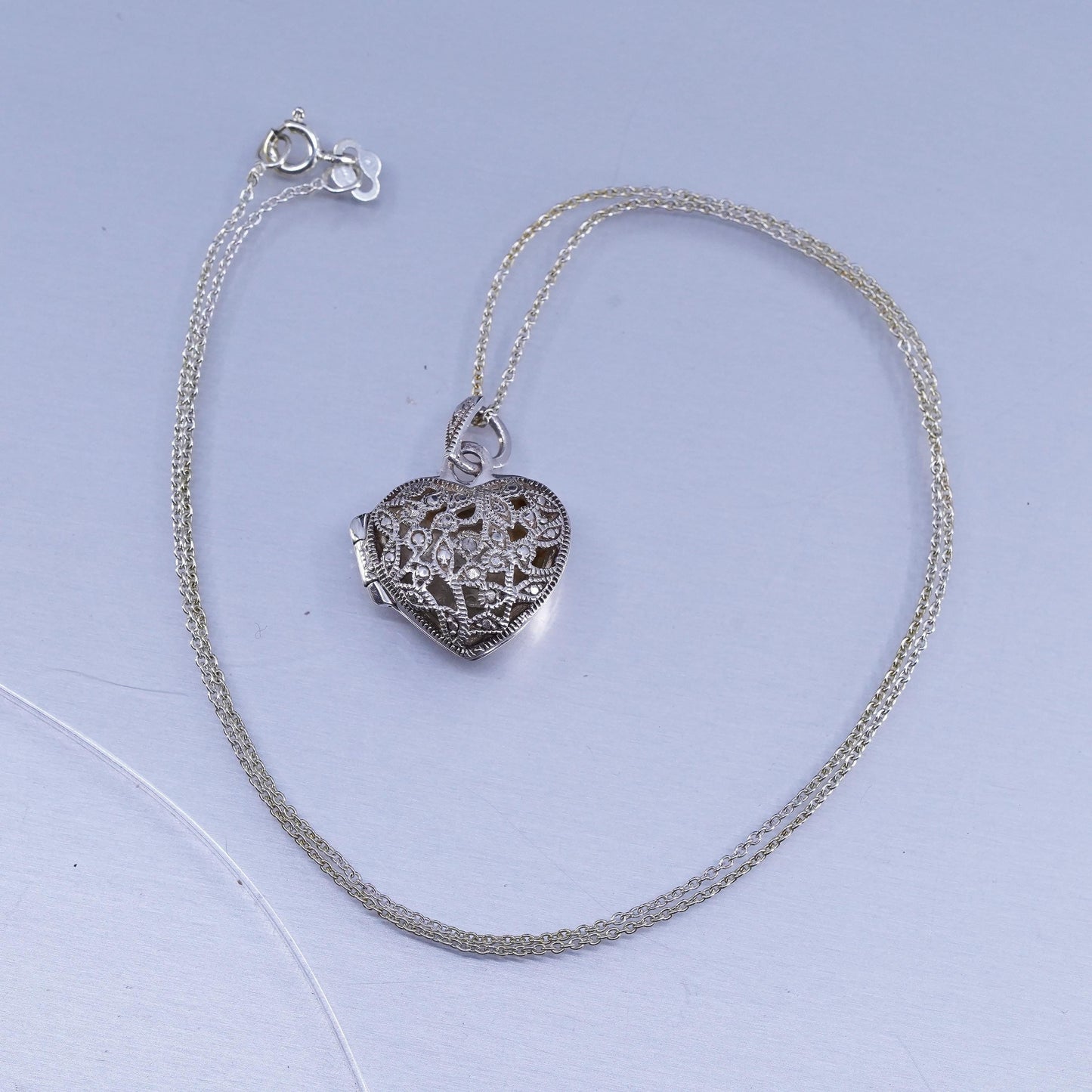 18”, Sterling 925 silver circle chain necklace with heart photo locket pendant