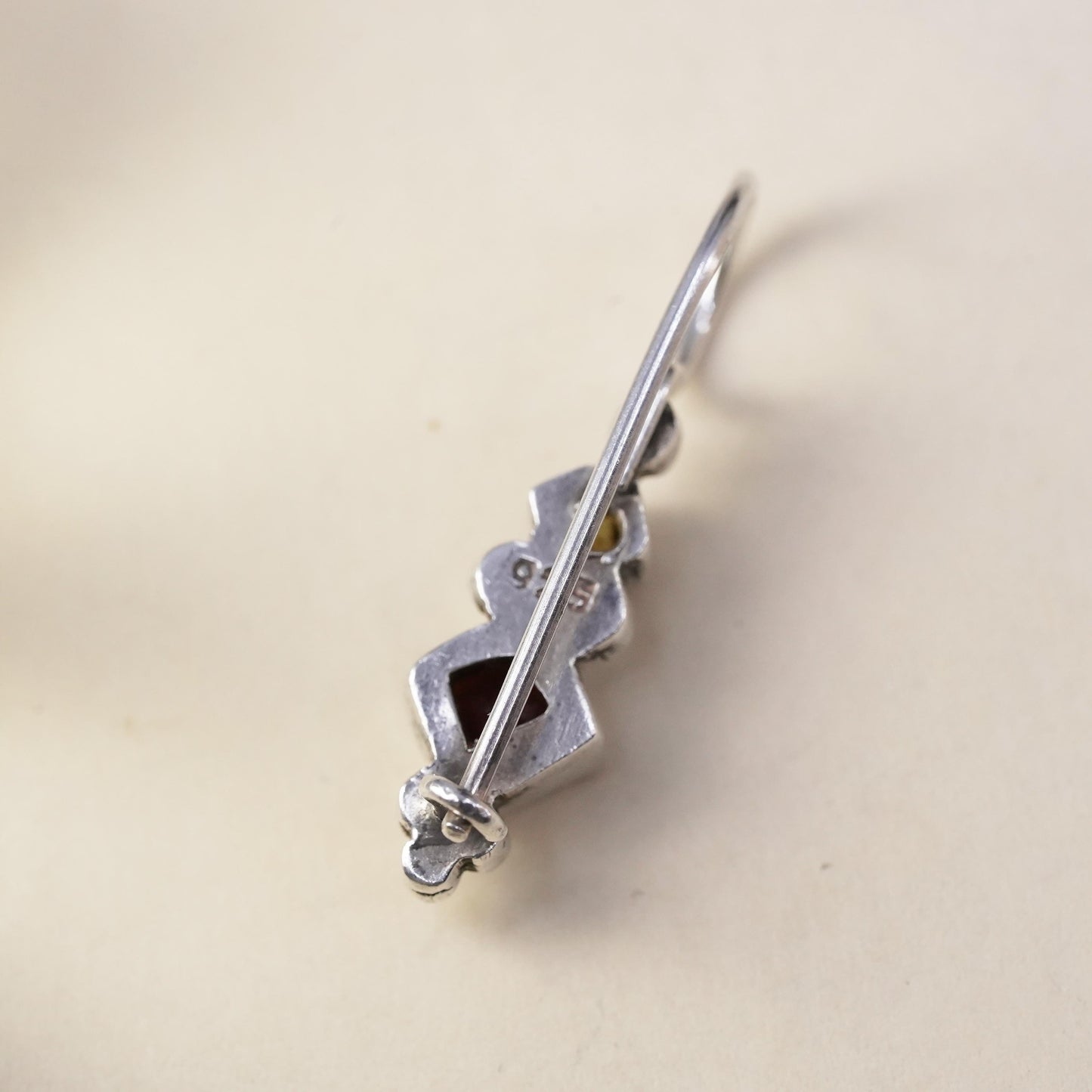 Vintage Sterling 925 Silver Dangle single earring with garnet and citrine