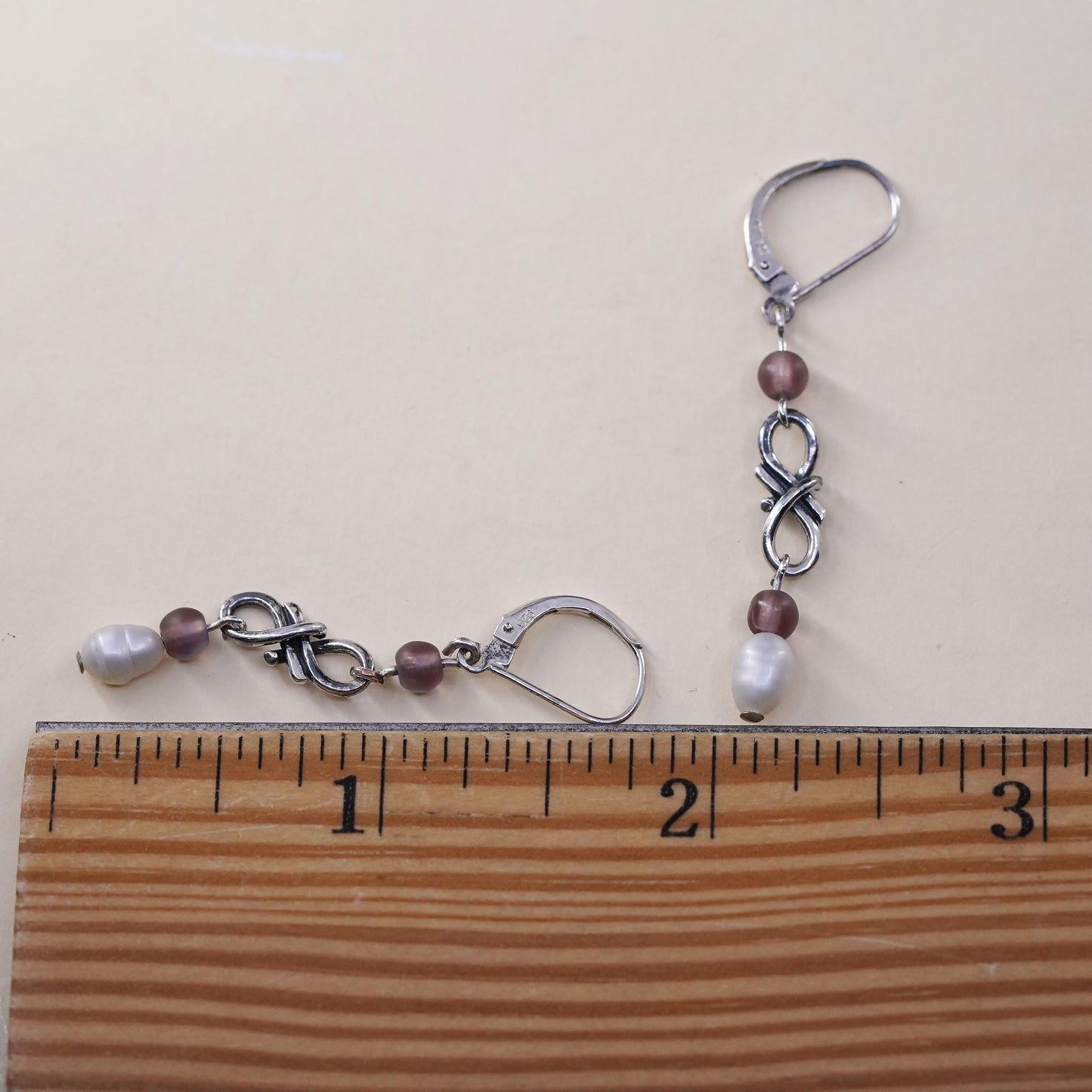 Vintage Sterling silver handmade earrings, 925 hooks with amethyst pearl