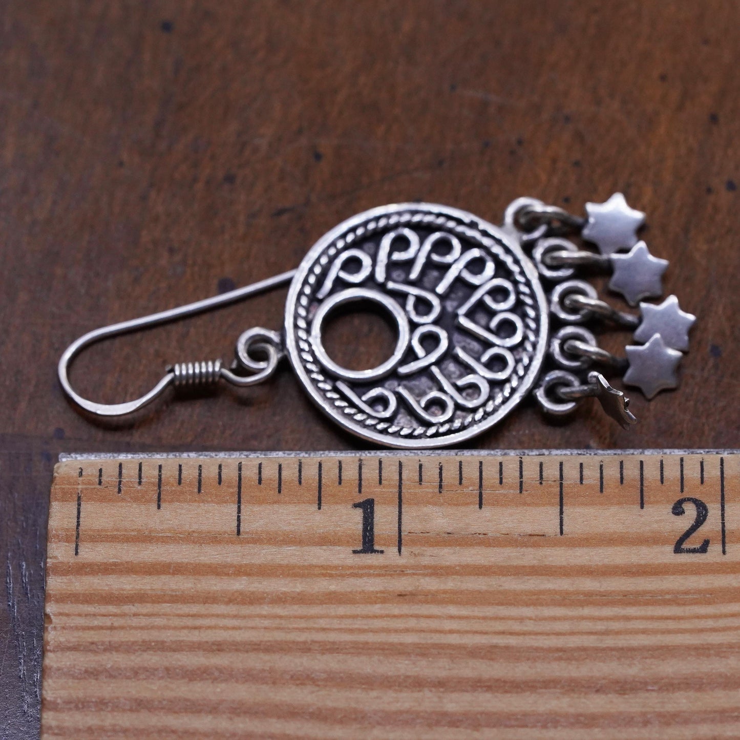 Vintage southwestern Sterling 925 Silver disc single earring with star charms