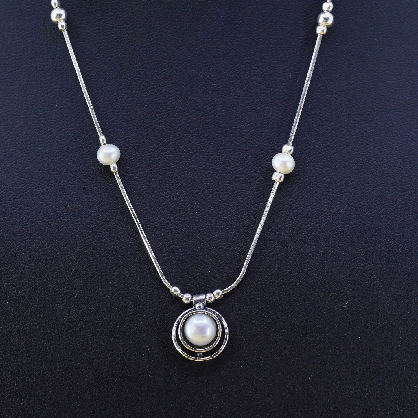 18”, Shablool Didae Sterling 925 silver necklace, snake circle pearl pendant
