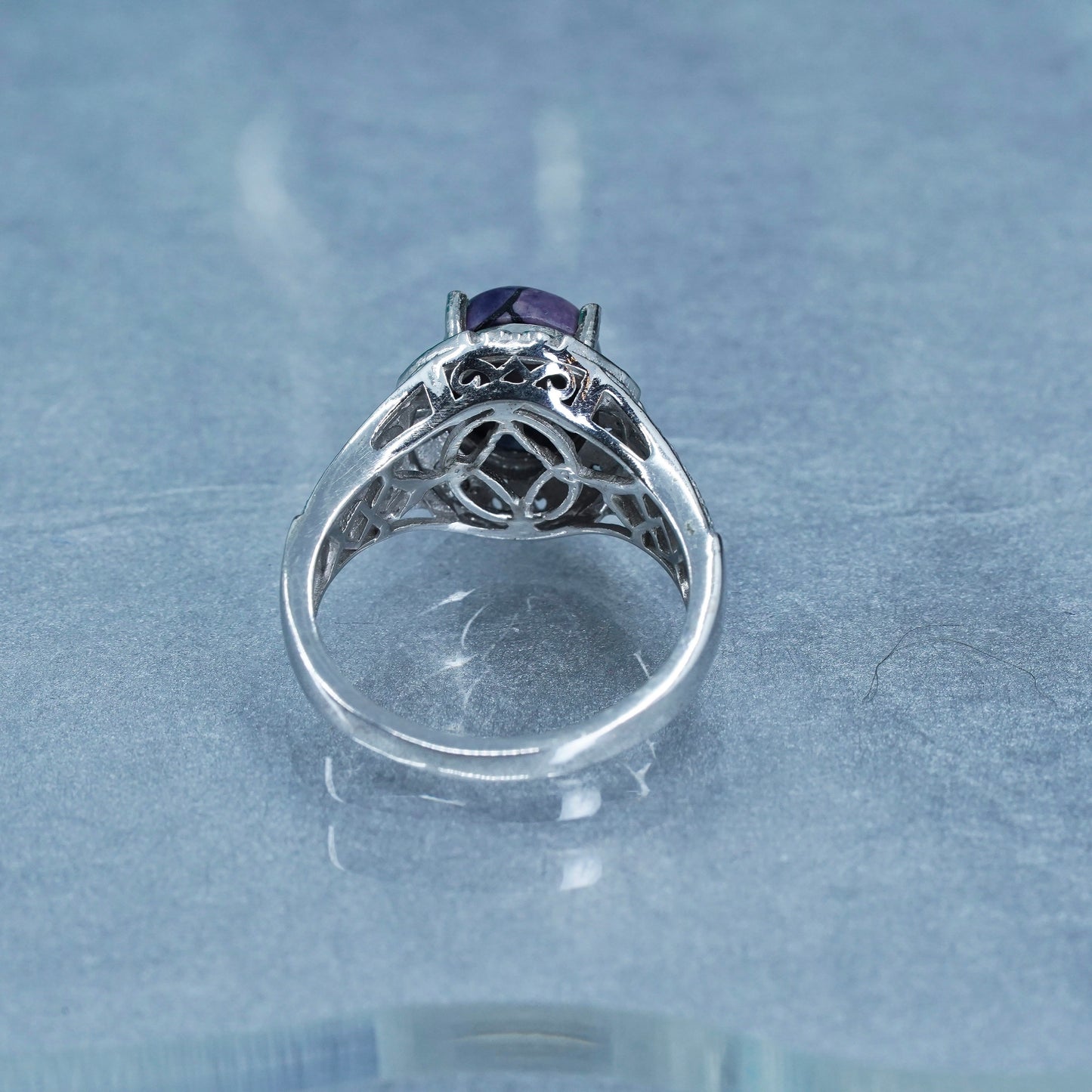 Size 10, Sterling 925 silver handmade ring with opalizted fluorite and amethyst