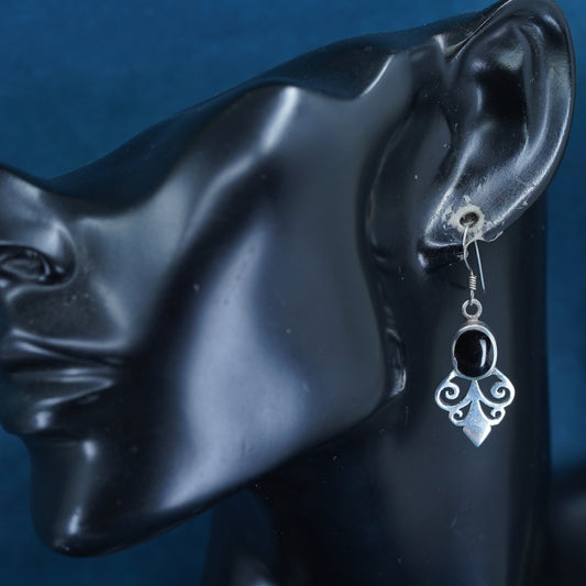 Vintage Sterling 925 Silver Handmade Earrings with oval onyx