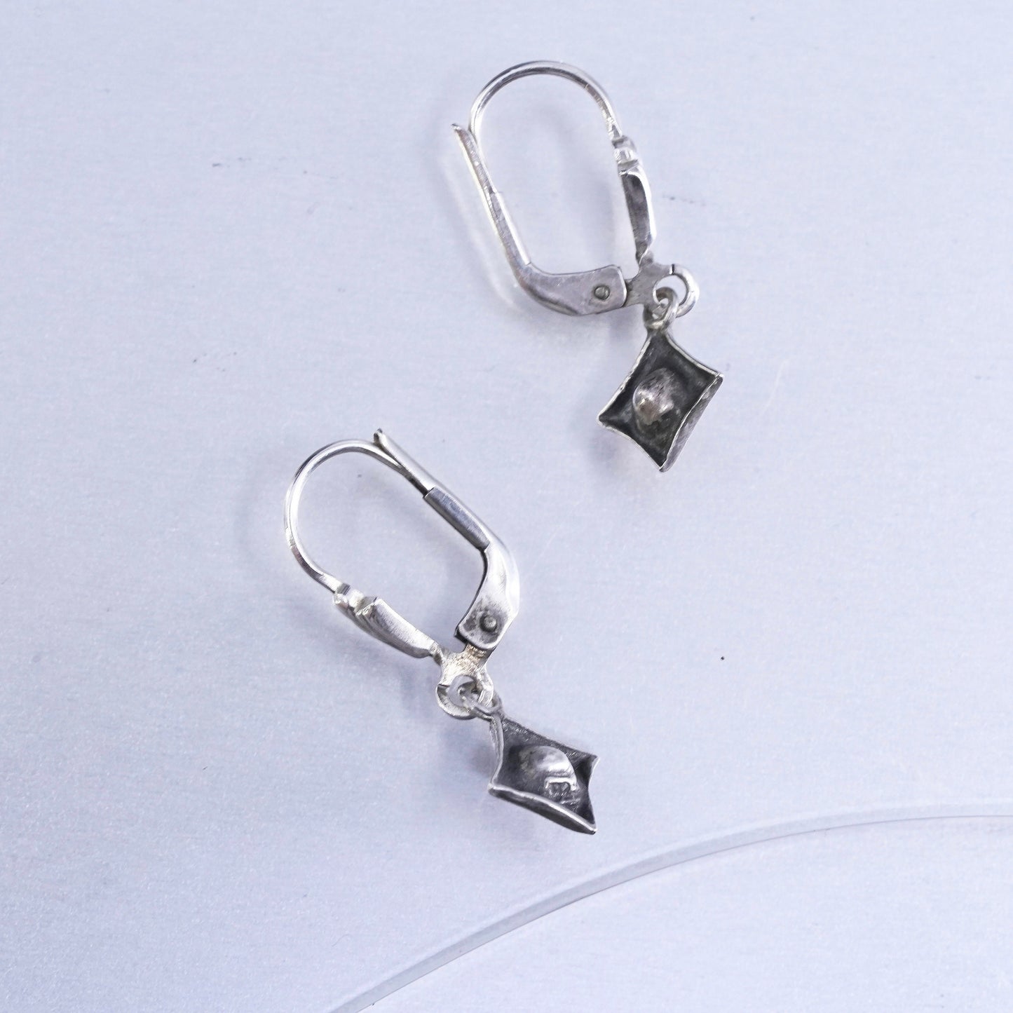 Vintage Sterling 925 silver diamond shaped earrings with Cz