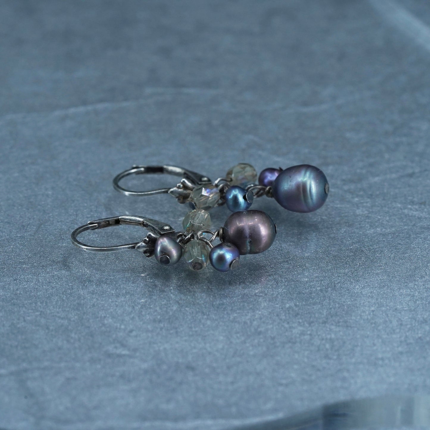 Vintage Sterling 925 silver handmade earrings with black pearl
