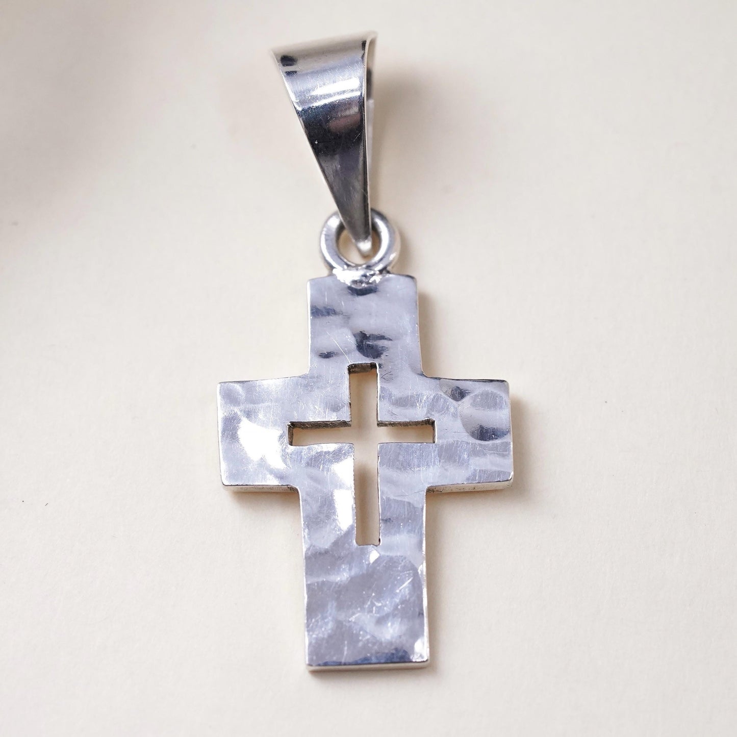 Vintage Mexican handmade Sterling silver pendant, 925 hammered cross