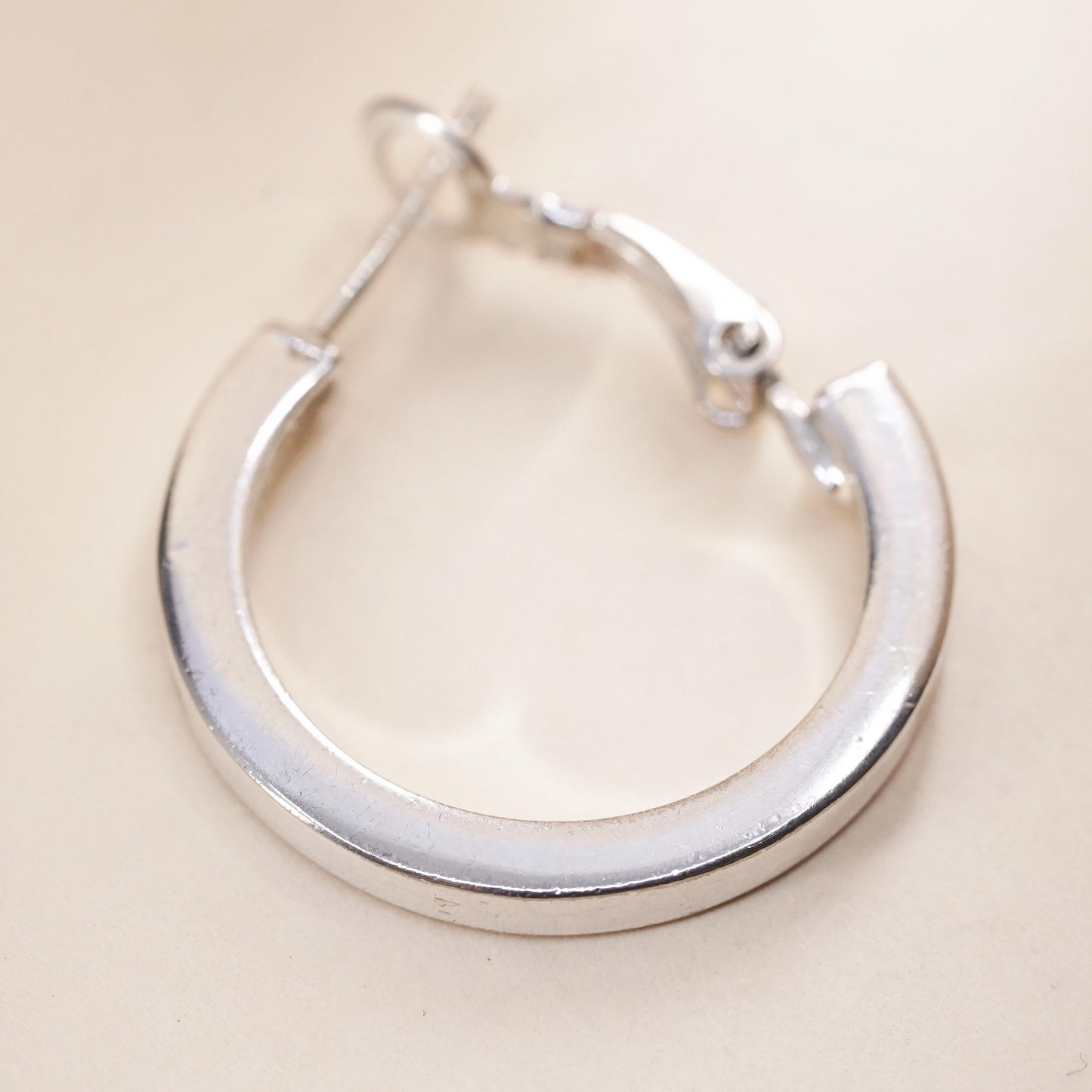 1", Vintage sterling silver single earring, textured minimalist primitive hoop