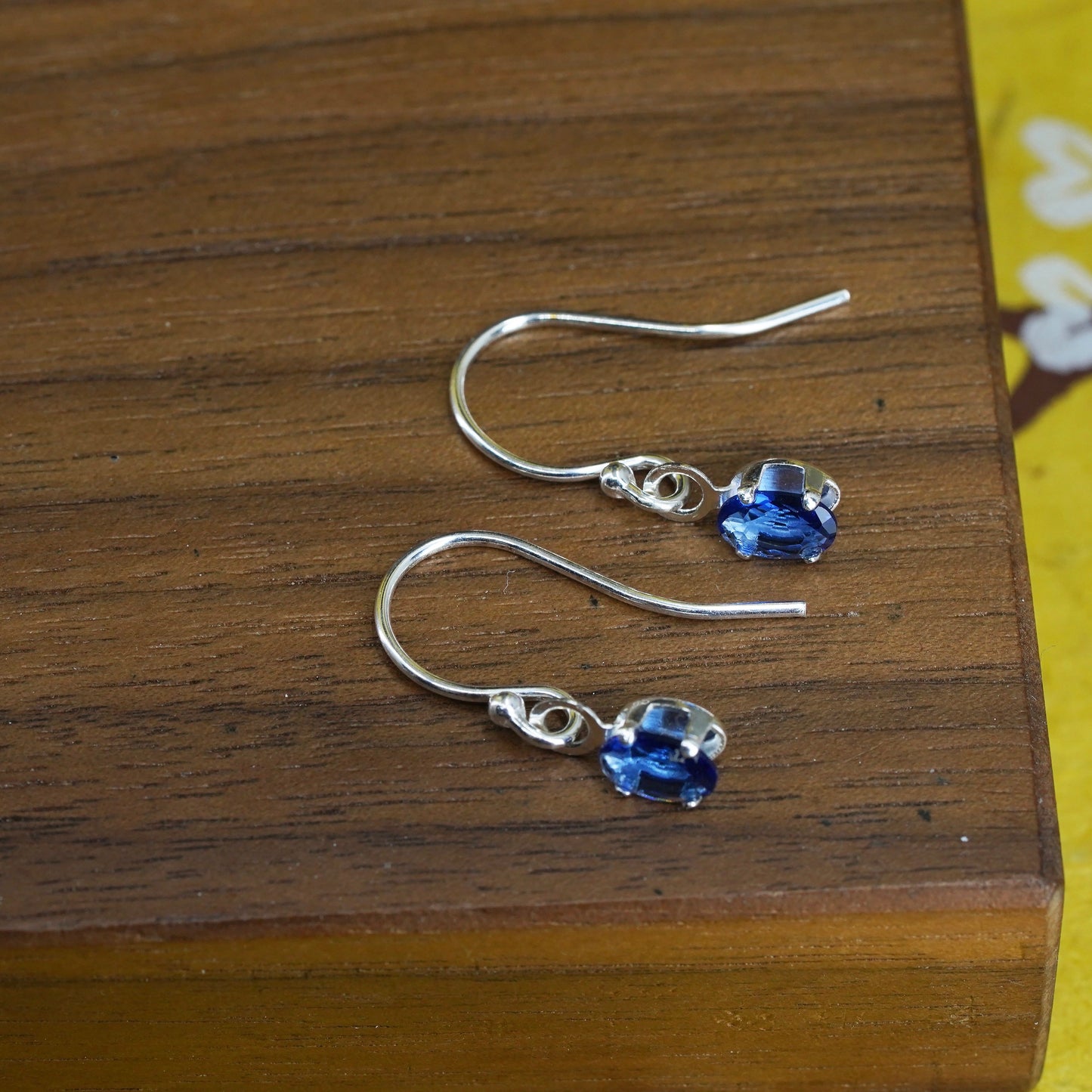 Vintage Sterling silver handmade earrings, 925 hooks with blue crystal