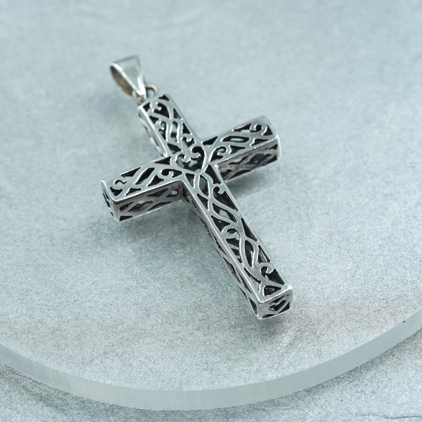 Vintage sterling 925 silver handmade filigree cross pendant