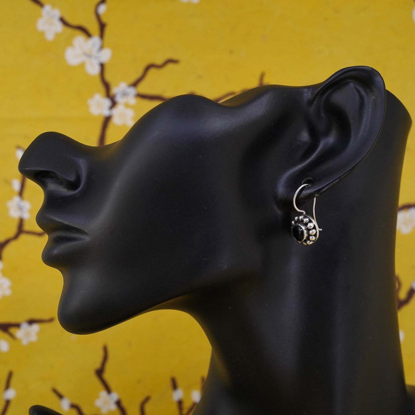 Vintage Sterling 925 silver handmade earrings with onyx and beads