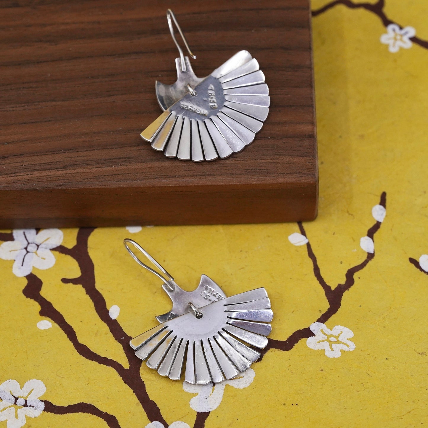 Vintage sterling silver handmade earrings 925 modern simple half fan, modernist