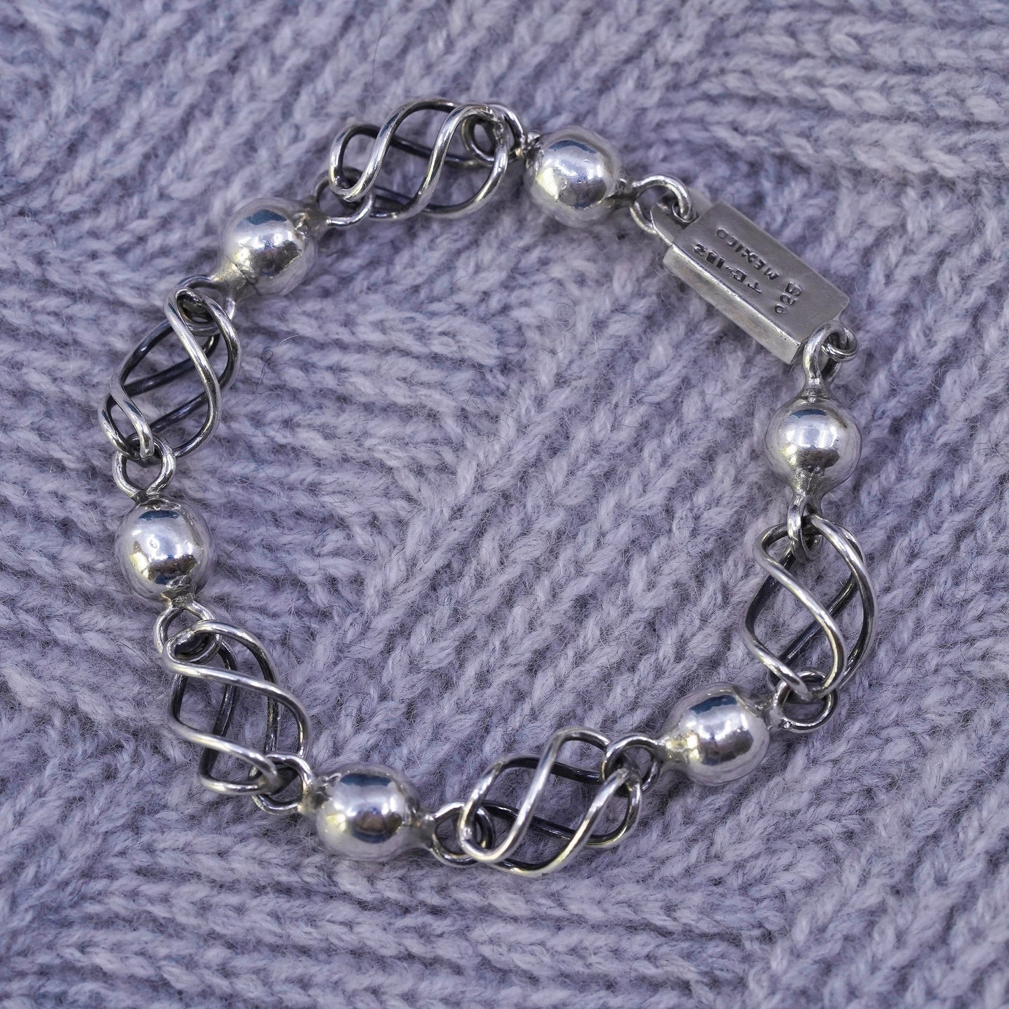 6.25", vintage Mexican Sterling silver handmade chain, 925 beads bracelet