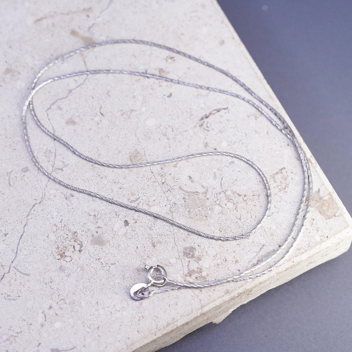 18" 1mm, vintage Italian Sterling silver textured snake chain, 925 necklace