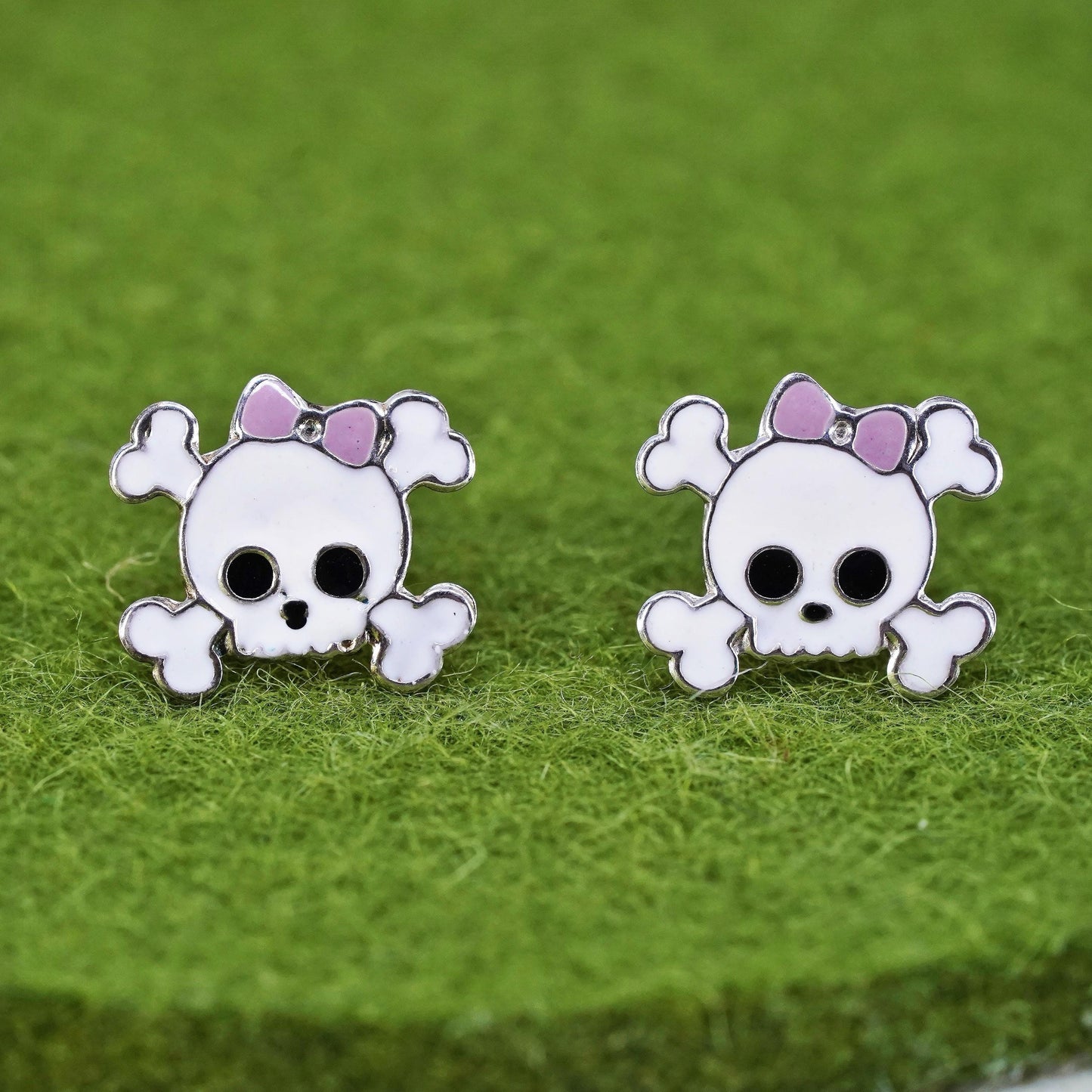 Vintage Sterling silver handmade earrings, 925 enamel skeleton studs